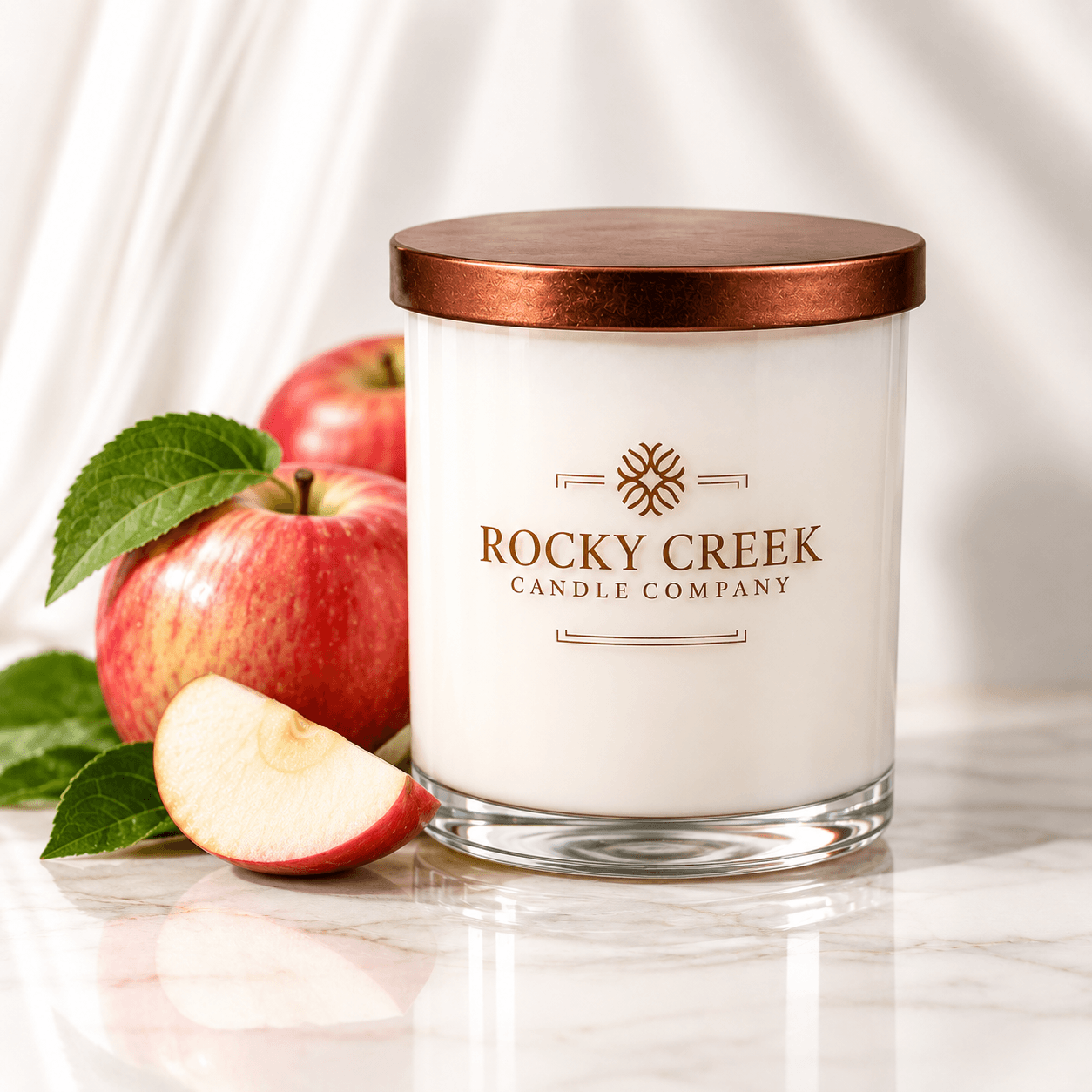 Honeycrisp Apple Scented white rock glass tumbler candle