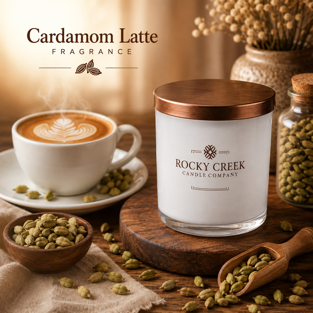 Cardamom Latte Scented Candle in White Rock Glass Tumbler