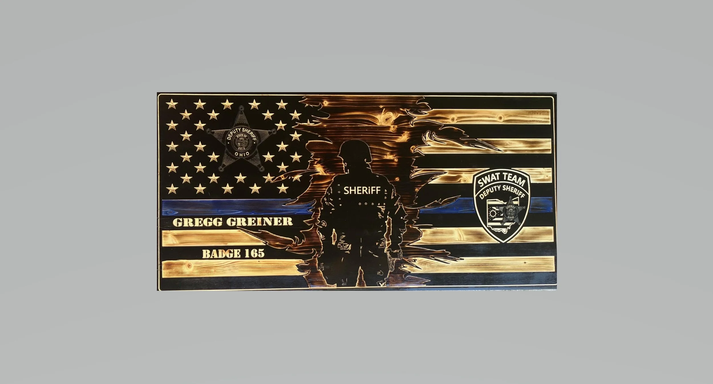 "Thin Blue Line" Police / Sheriff Officer Retirement Gifts, Memorial & Tribute Flags. Veteran Crafted. FREE SHIPPING