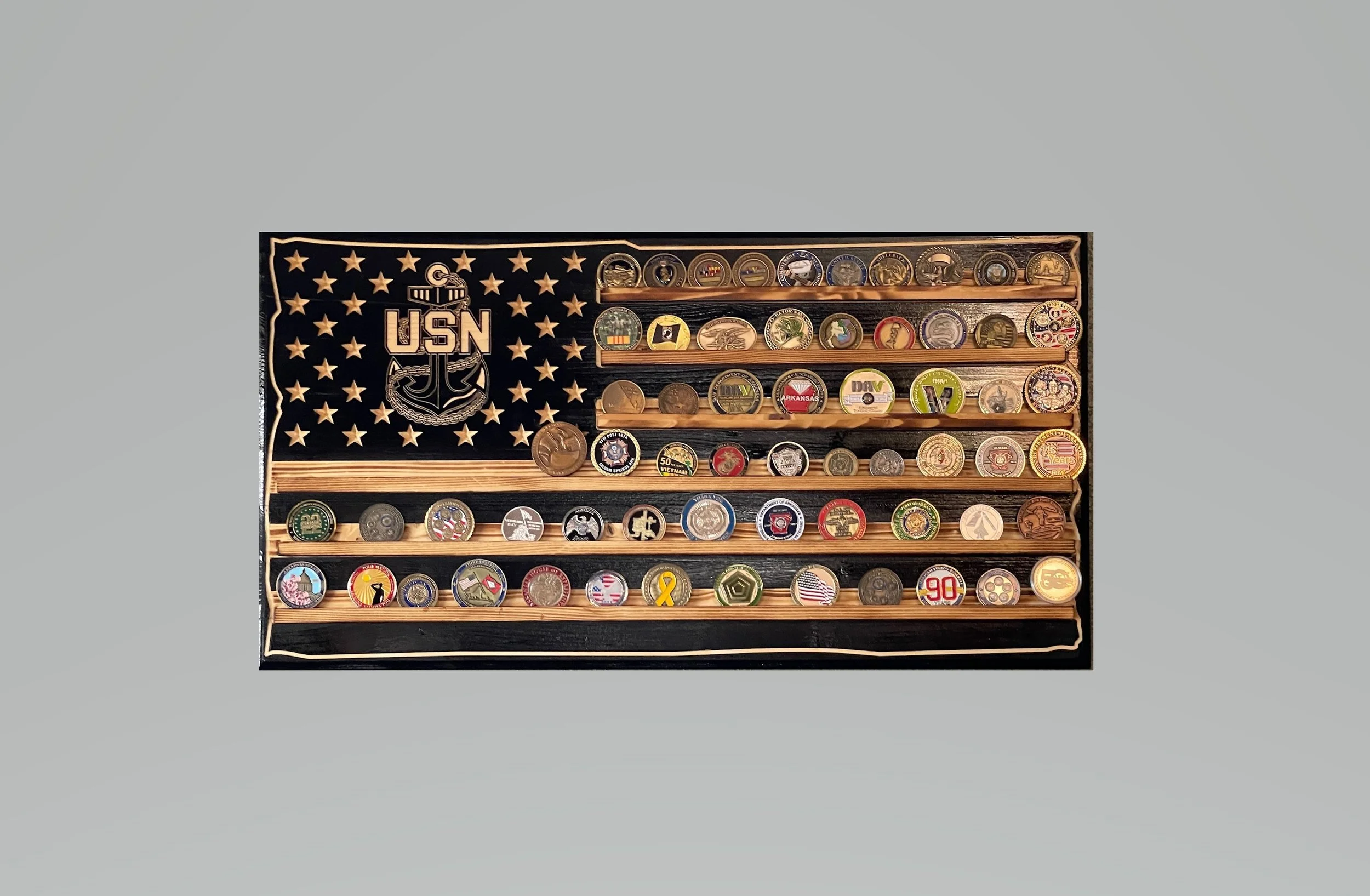 Challenge Coin Display Flag: Veteran Crafted With Your Choice of Star Field Design
