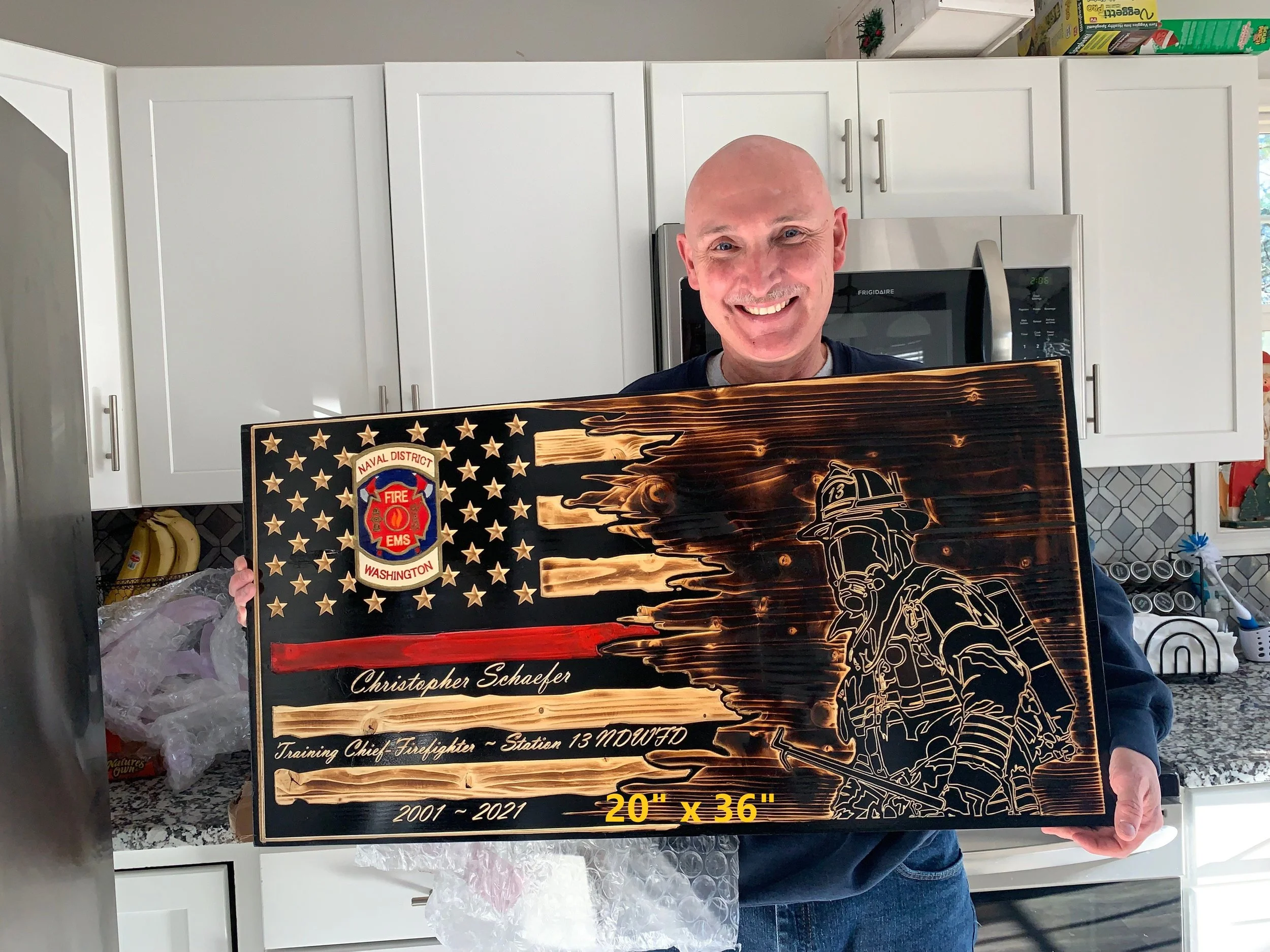 Custom Firefighter Gift Flags - Hand Painted Logos - Inscriptions Included - Veteran Crafted - The Perfect Retirement Gift - FREE SHIPPING!