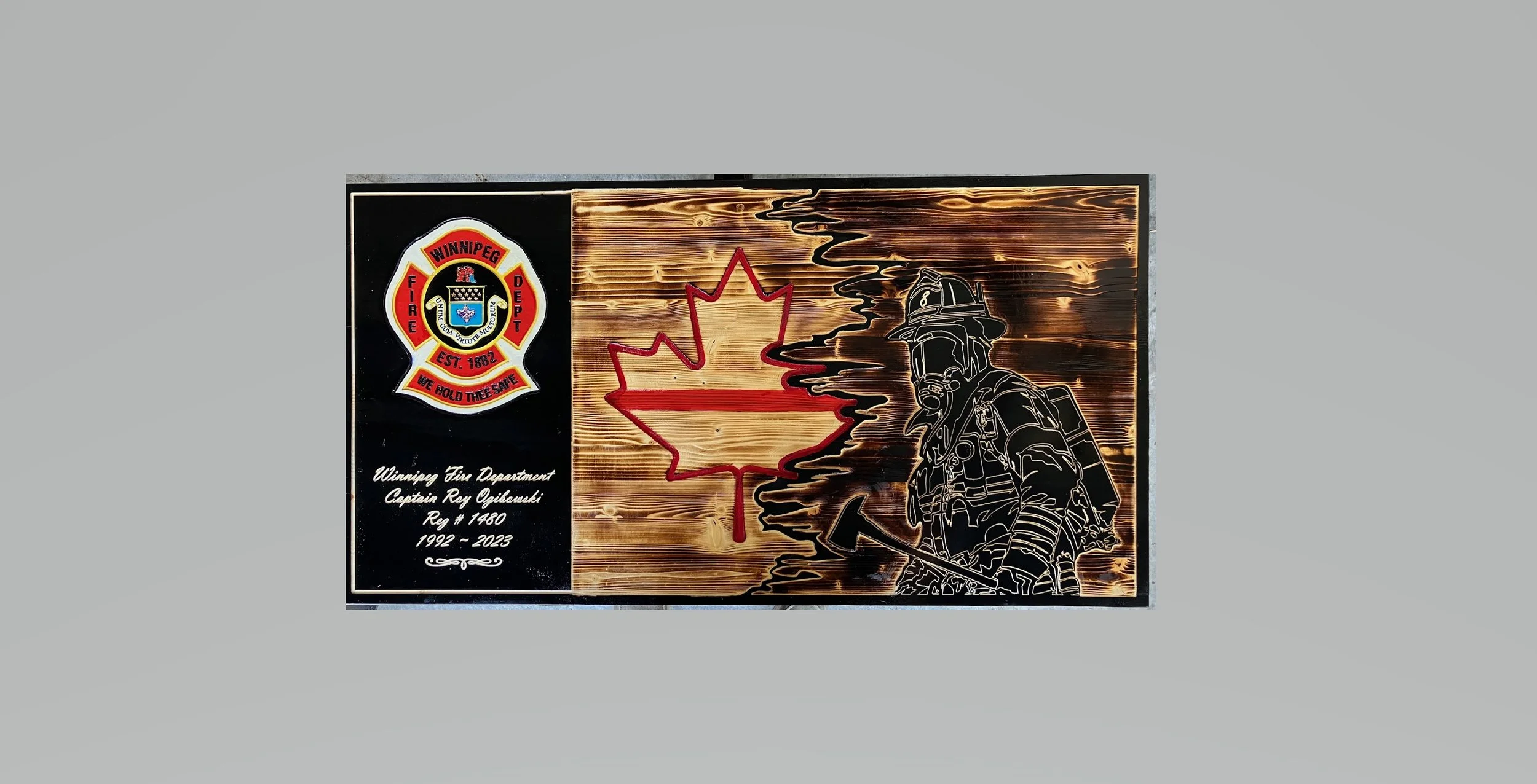 Canadian Firefighter Gift Flags - Hand Painted Logos - Inscriptions Included - The Perfect Retirement Gift