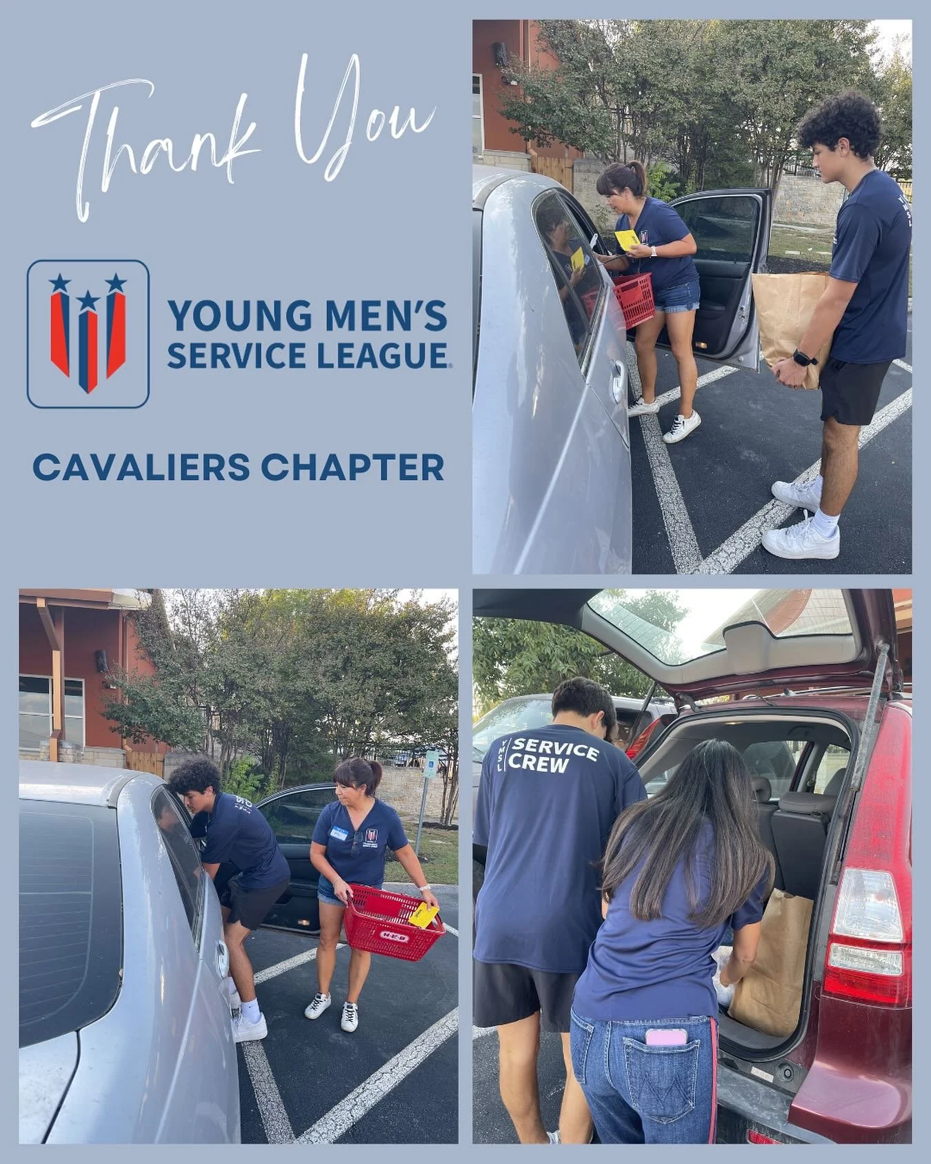 🛒💙 Huge shoutout to the Young Men&rsquo;s Service League-Cavaliers Chapter!  This incredible crew of young men and their moms showed  up with heart and hustle, helping us load groceries into clients&rsquo; cars and build food bags.  Their energy, k