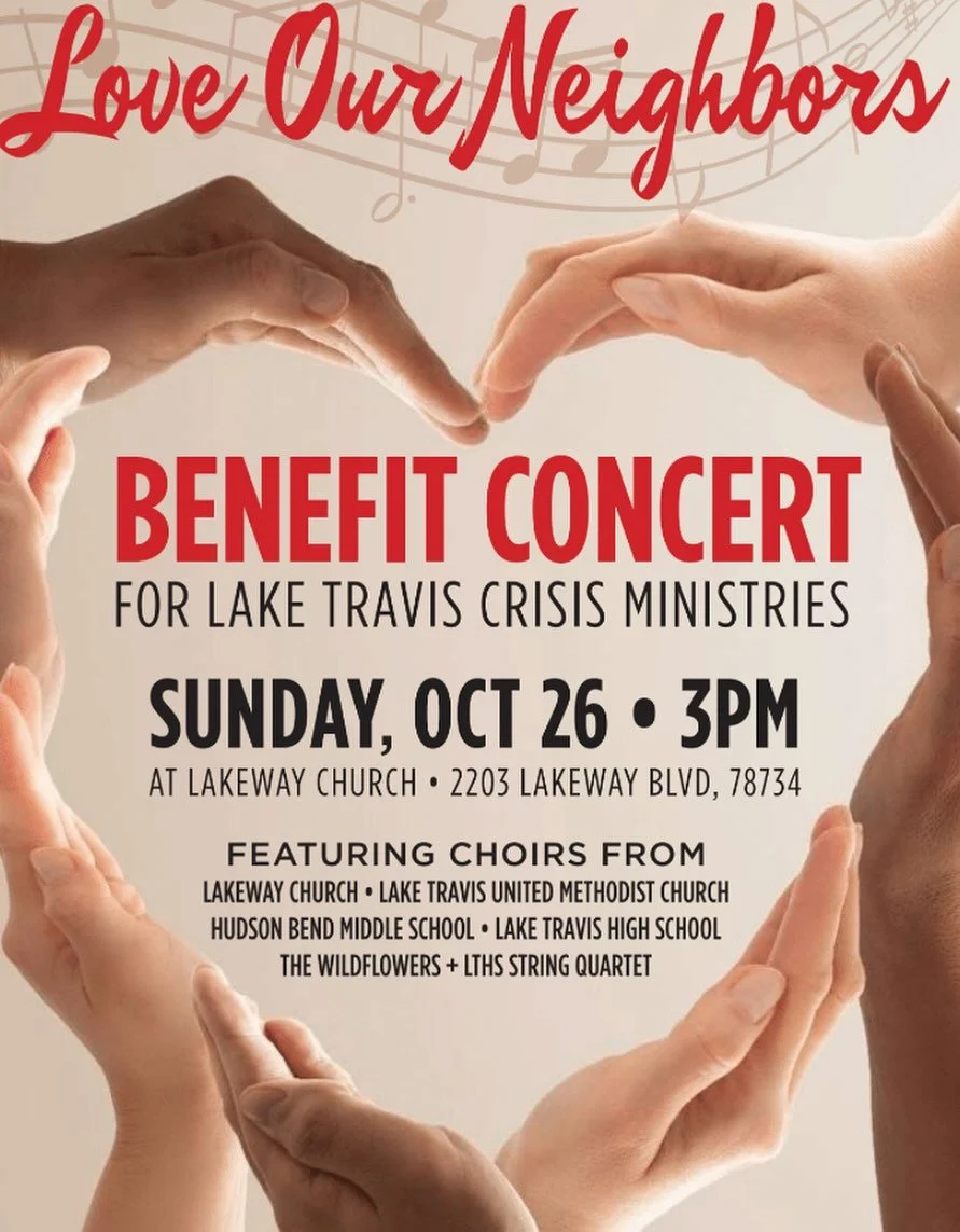 We are so grateful to Lake Travis Methodist Church and Lakeway Church for hosting the Benefit Concert for Lake Travis Crisis Ministries. We eagerly anticipate the performances by our incredibly talented community musicians, as the concert becomes eve