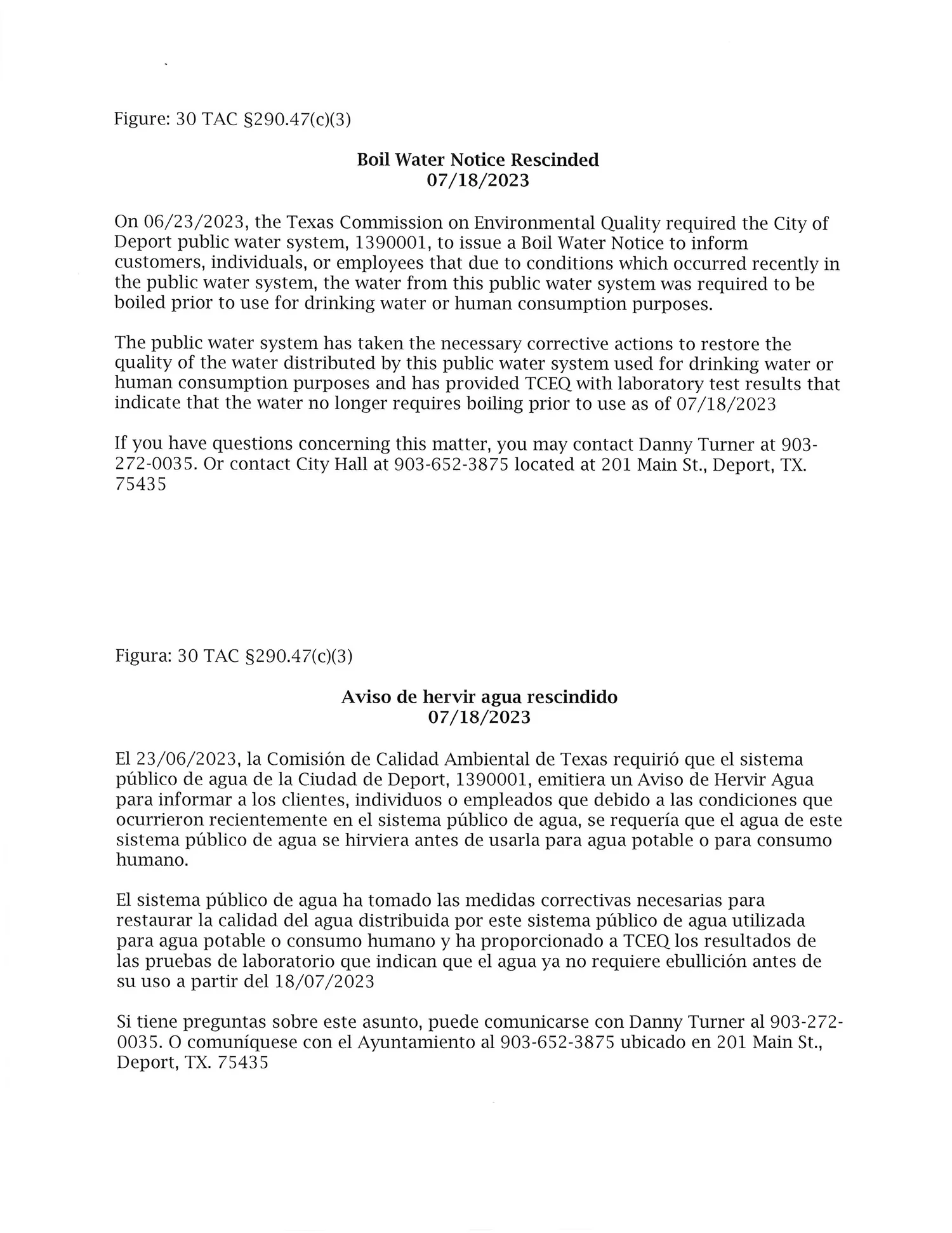 Public Notices — to Deport, Texas