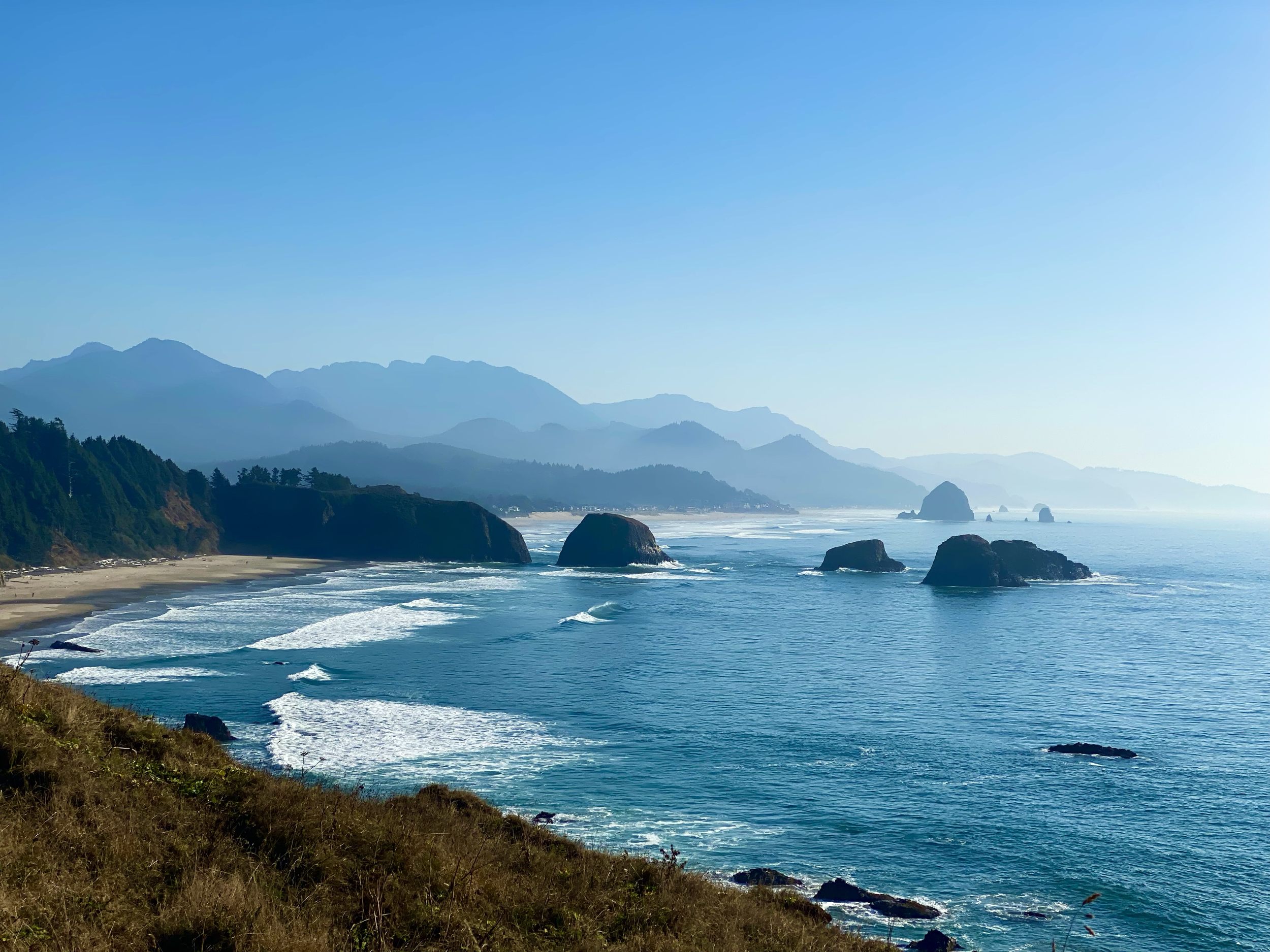 Ecola State Park viewpoint overlooking both Crescent and Cannon Beaches
