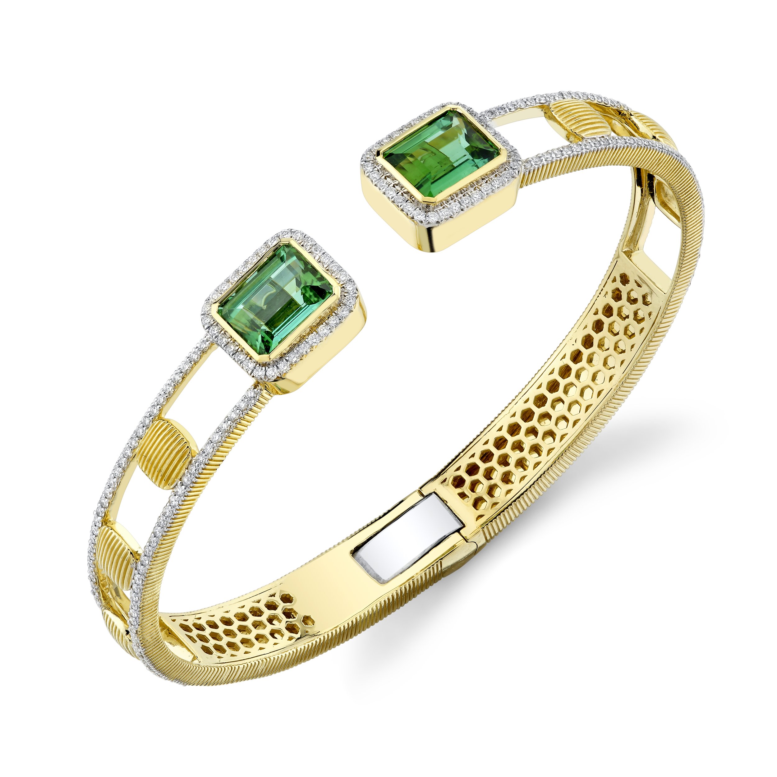 Caviar Series 18k Gold Bracelet with Green Tourmaline and White Diamonds