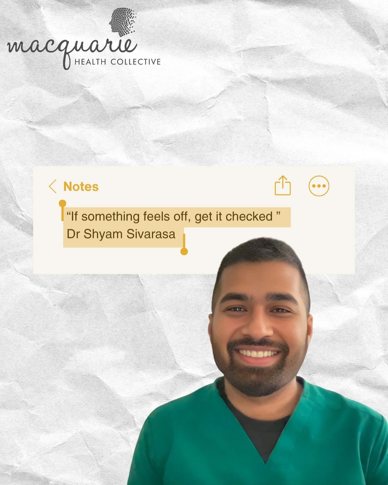 Trust your instincts&mdash;your body often knows before you do. 💛

If something feels off, don&rsquo;t wait or second-guess it&mdash;get it checked. Early checks can make all the difference in staying on top of your health.

Dr Shyam Sivarasa

#Heal