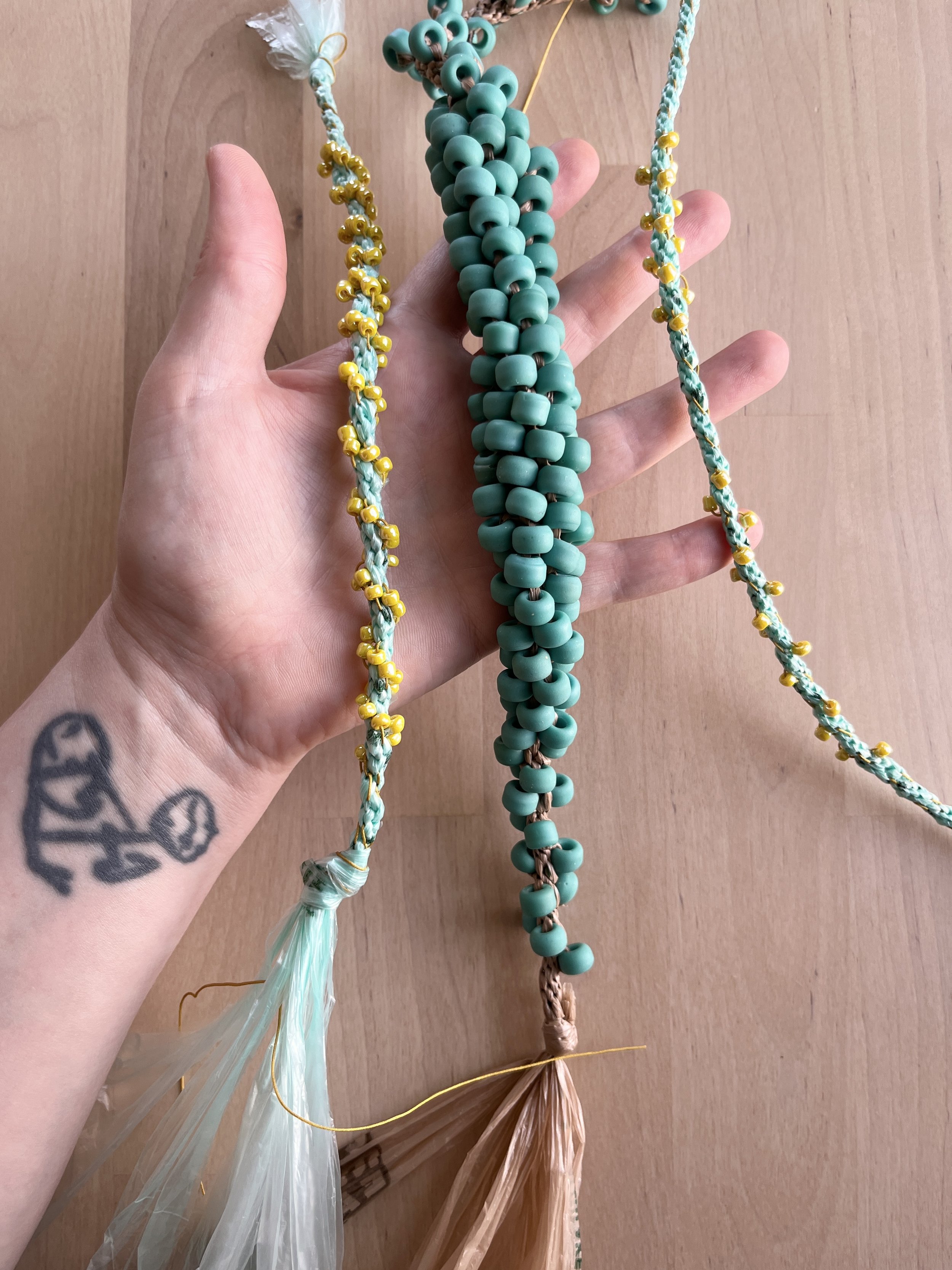 kumihimo plarn braids with beads from Austin Creative Reuse.JPG