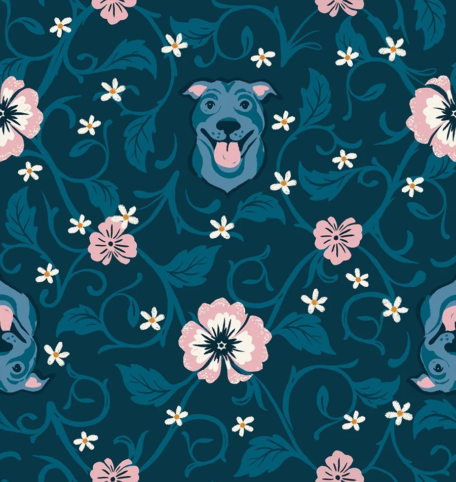 Dog Park - Dogs & Flowers - Navy RS2095-14