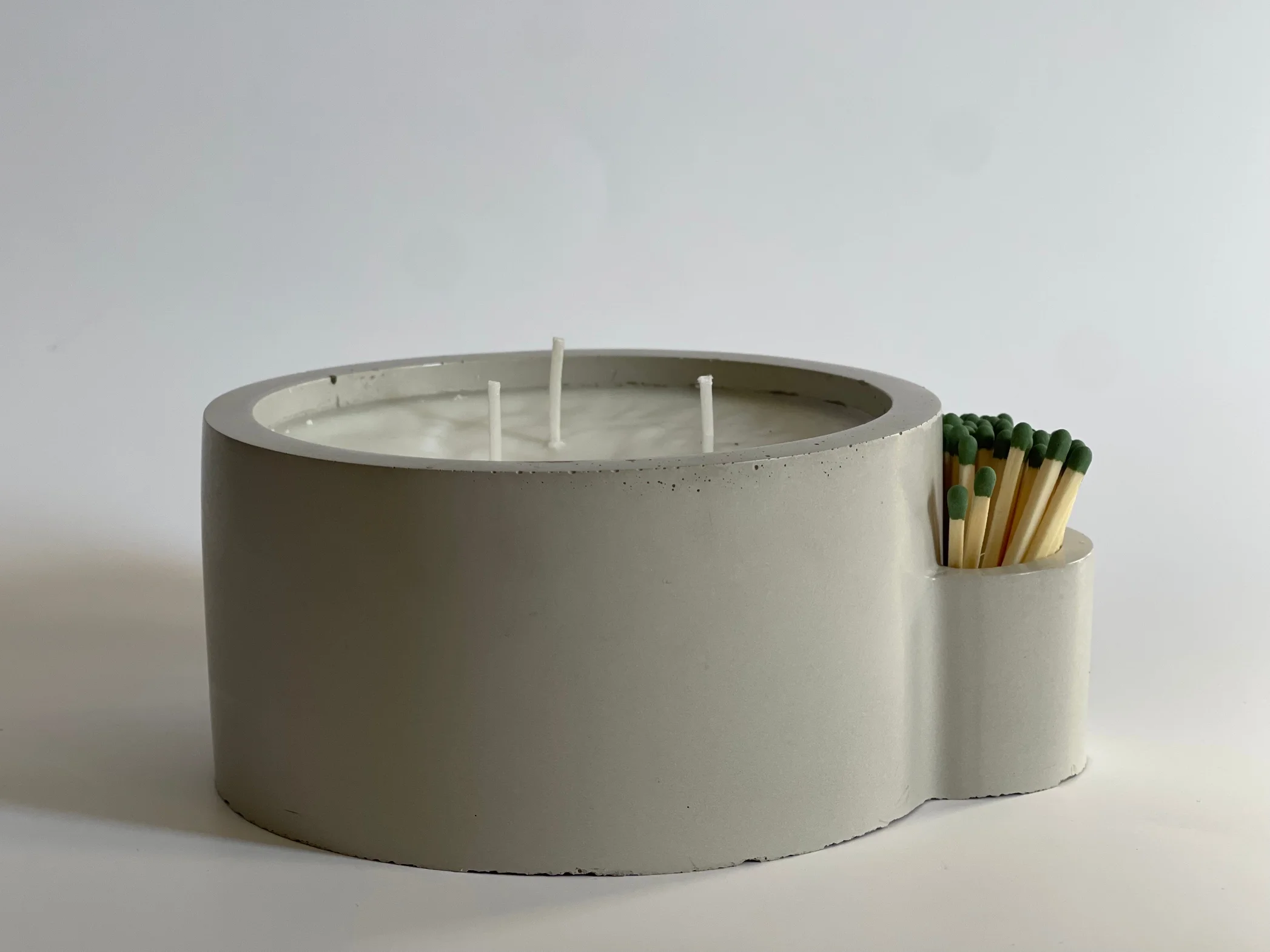 Concrete 3 Wick Candle with Match Holder - LILAC