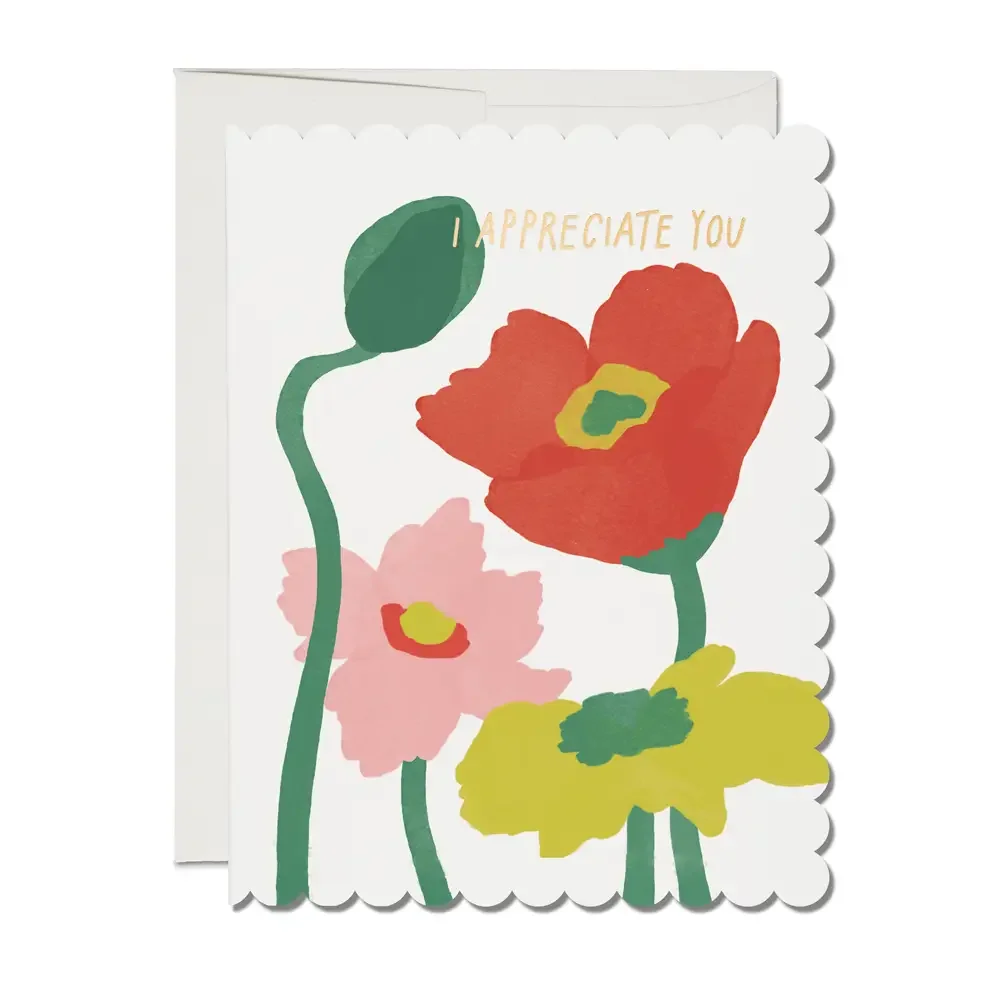 Scalloped Poppy Thank You Greeting -  Card