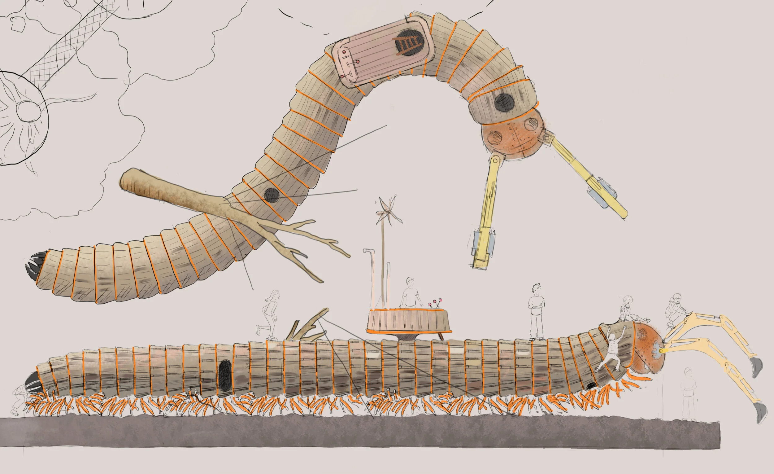 Millipede early drawing stephen mushin.jpg