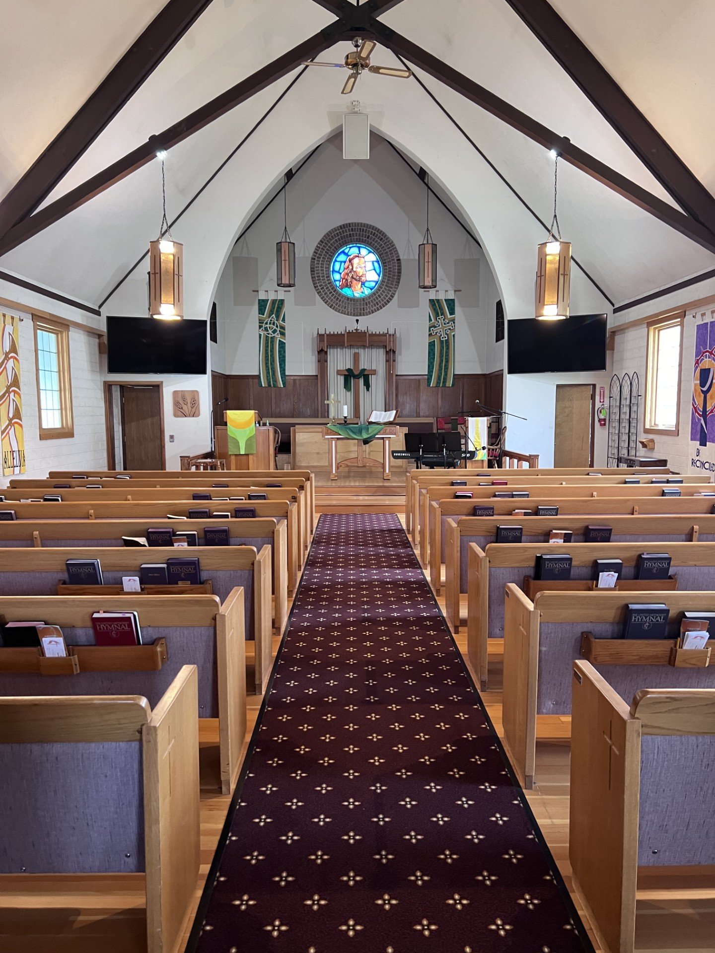 Photos 1 & 2 are the sanctuary. Then photos of our fellowship hall downstairs. Then current construction to be completed by the end of Sept '26.