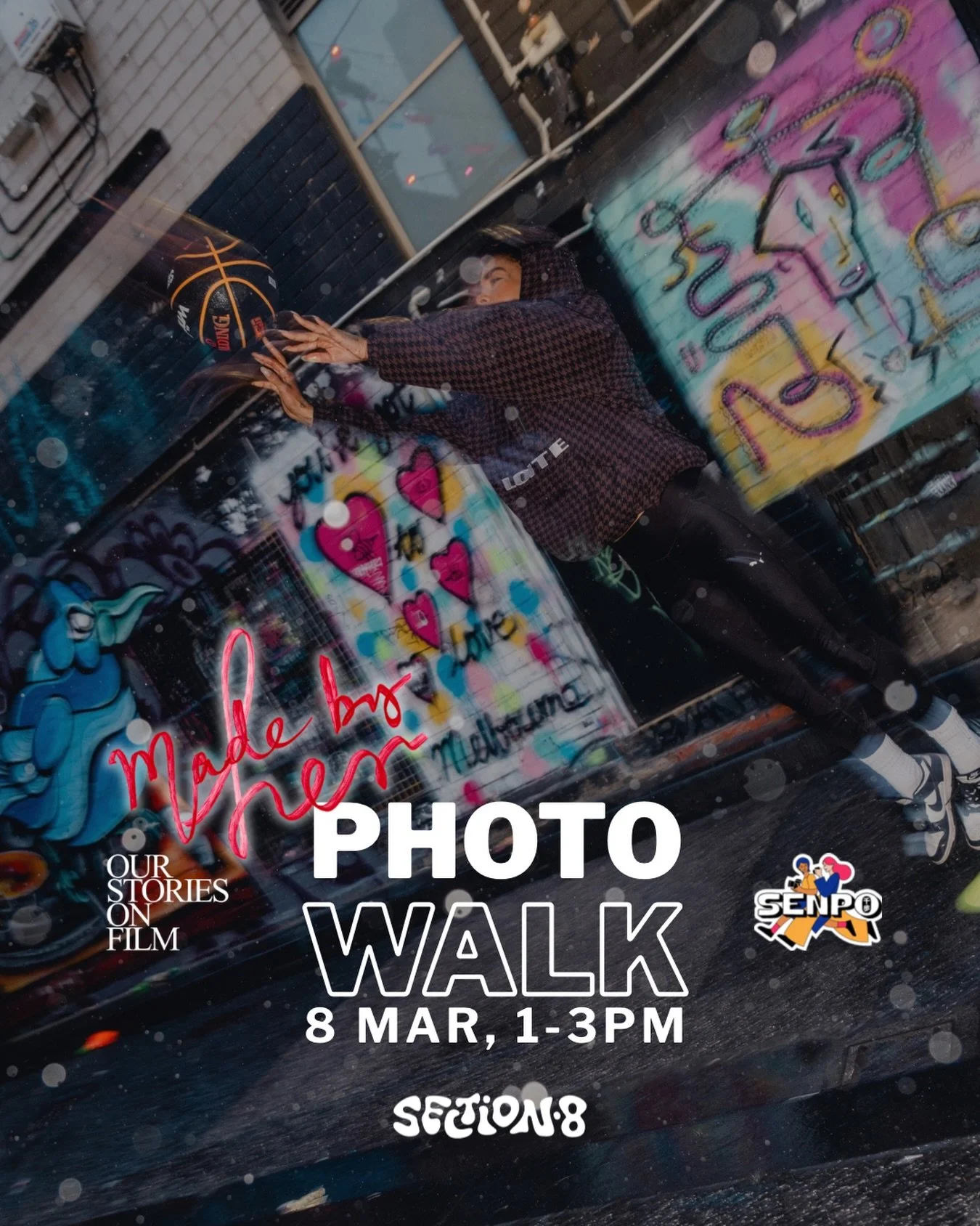 Melbourne friends 👋 @ourstoriesonfilm + @senpo.photowalk are teaming up to host the next photo walk on International Women&rsquo;s Day Sunday 8 March, 1-3pm starting at @section8melbourne 
🎉Free Event
🌈 ALL are welcome
👀Spots are limited 
🎟️Regi