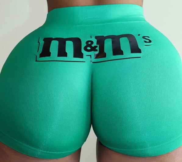 Green M&M's Gym Yoga Snack Candy Shorts .jpg