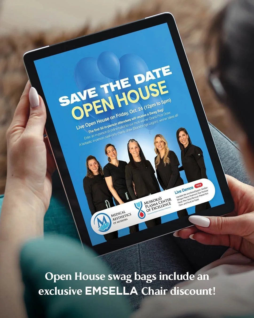 📣 Check out this awesome event coming up!

🎉 Medical Aesthetics of Muskoka (@maom_dermatology) is hosting their annual Open House again! Be within the first 50 in-person guests and get a swag bag that includes an exclusive EMSELLA Chair discount to