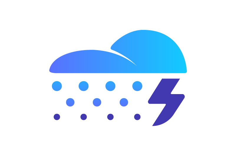 Icon of a storm cloud with raindrops and lightning bolt to represent severe weather