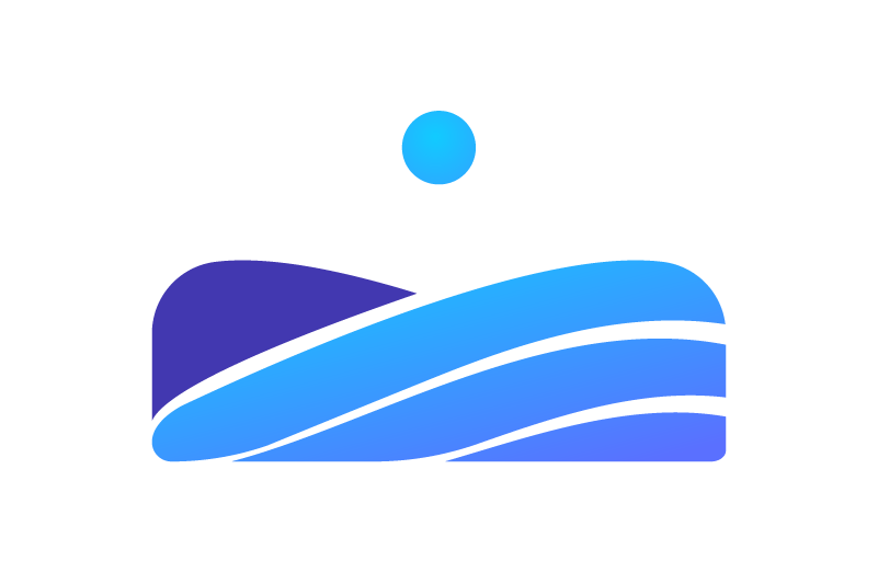 Icon of a rising sun appearing above land masses