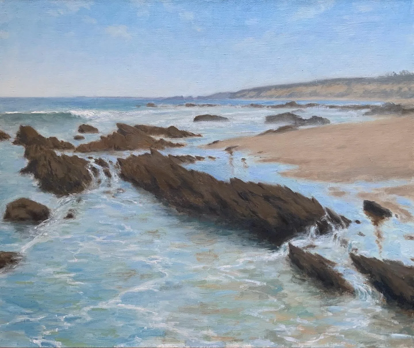 Recently completed painting of the Rocky Bight tide pools at Crystal Cove in Southern California. Had a ton of fun painting this and it was quite a challenge as it&rsquo;s the first bigger landscape painting that I&rsquo;ve done in a while. Battling 