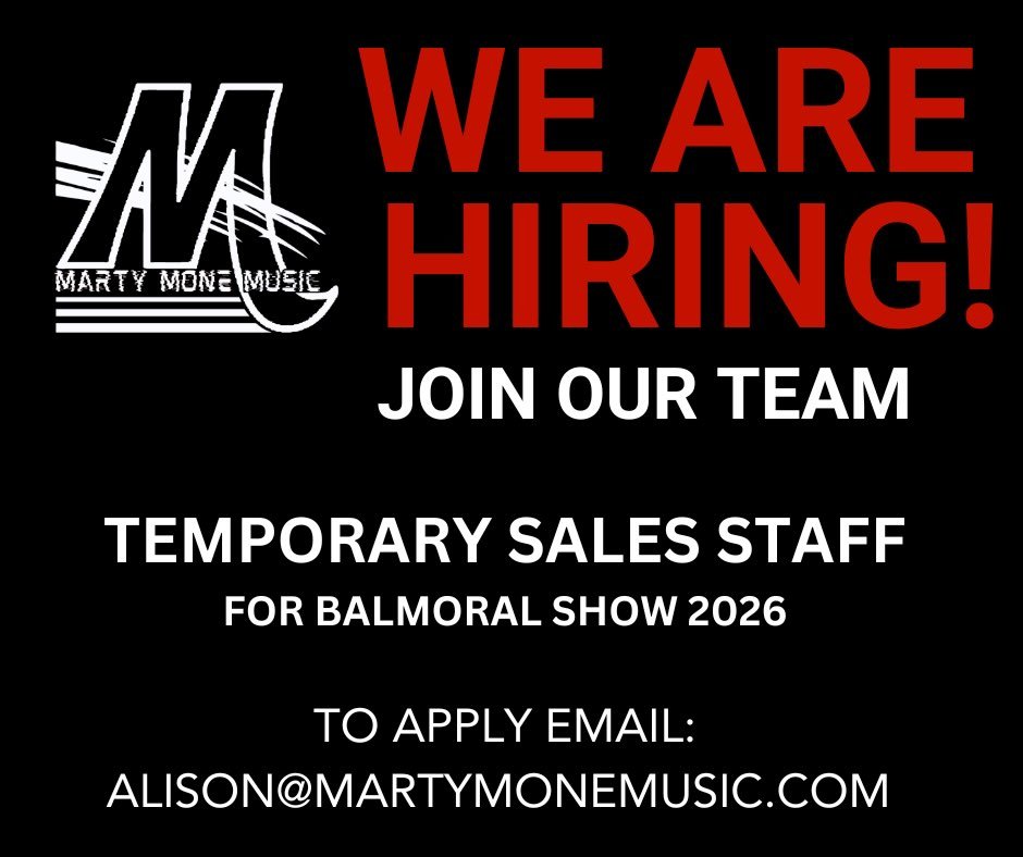 We Are Hiring 🤠
If you are interested finding out more about joining our Sales Team for Balmoral Show and possible further events please get in touch by emailing alison@martymonemusic.com

#martymone