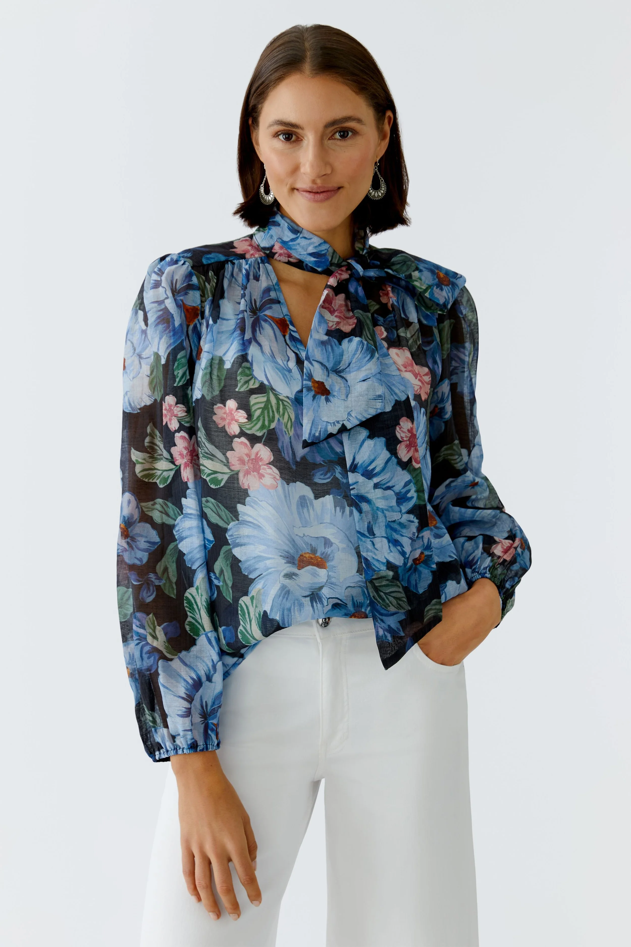 COMING SOON - Chiffon Summer Court Navy Print Blouse 97236