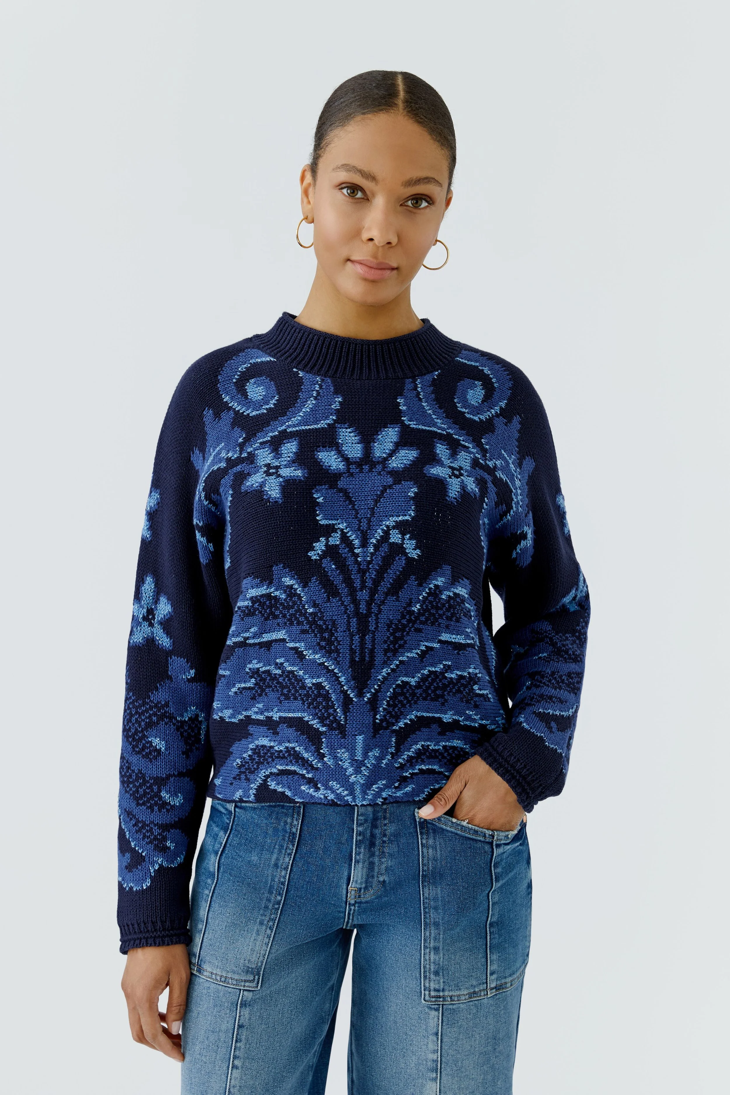 Cotton Blend Navy and Royal Blue Floral Knit   98068