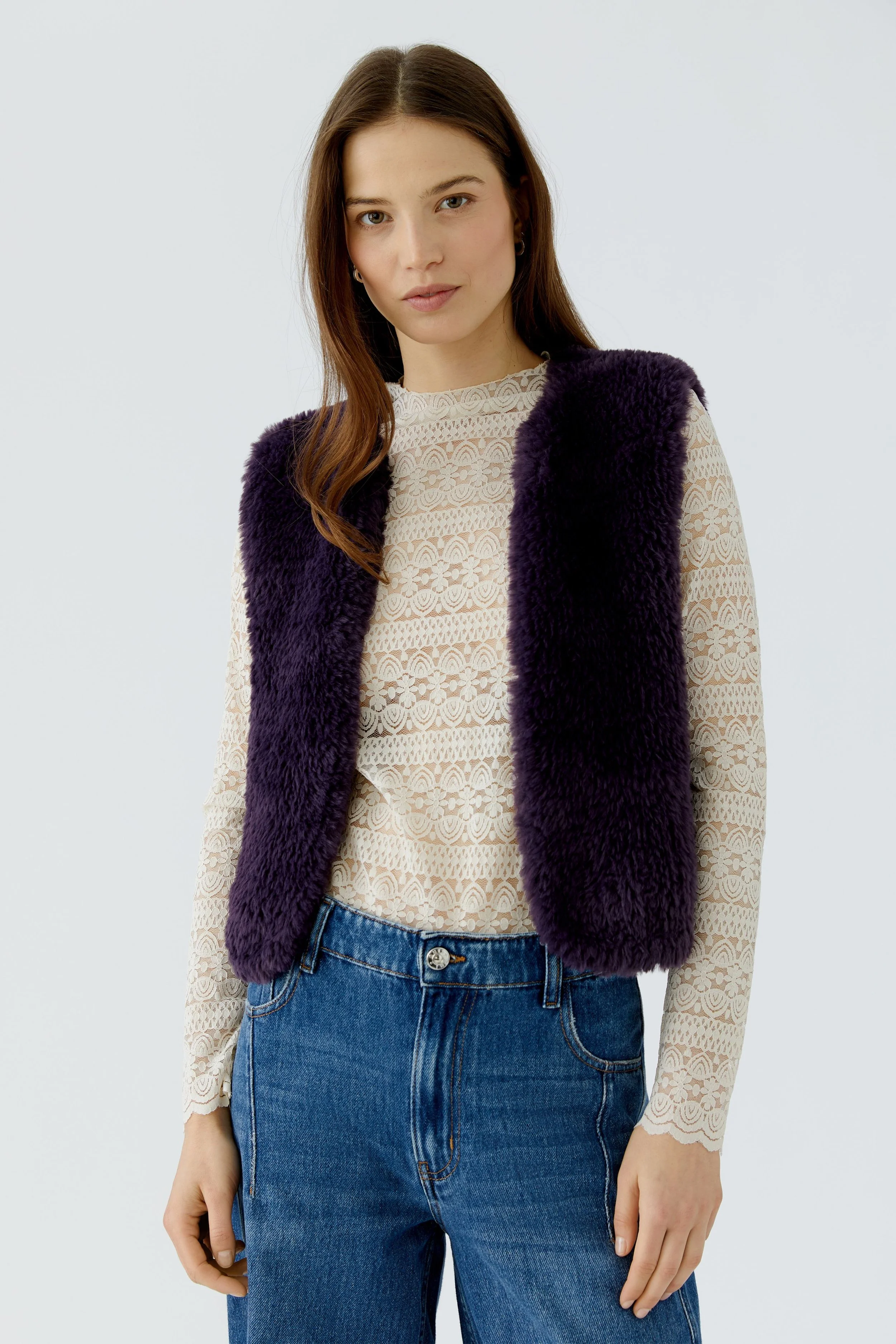 Knitted Textured (faux fur look) waistcoat in Mysterioso  (Dark Violet)  98077  //  4846