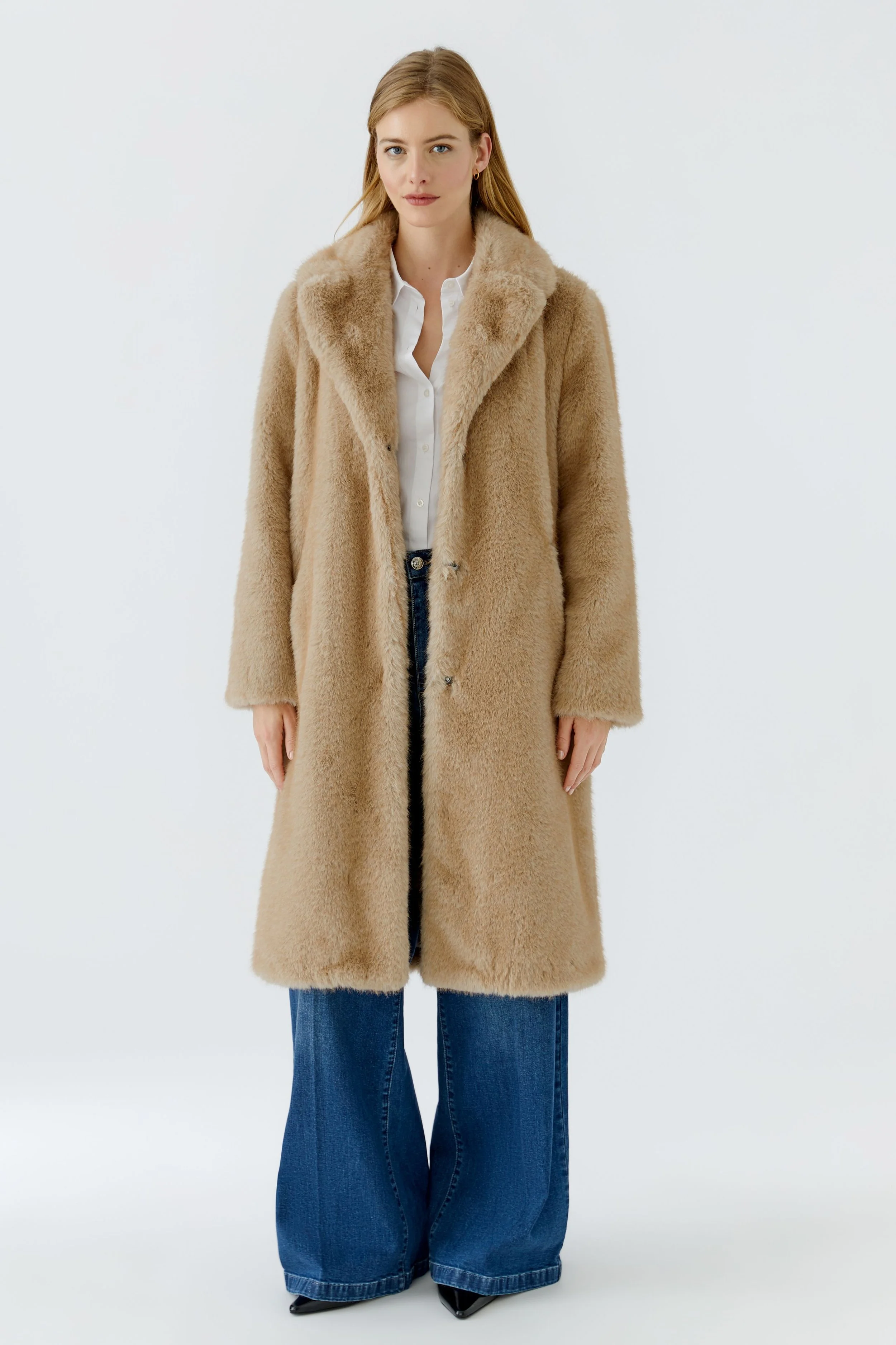 COMING SOON - Vegan Fur Coat in Light Stone  99934  //  7113