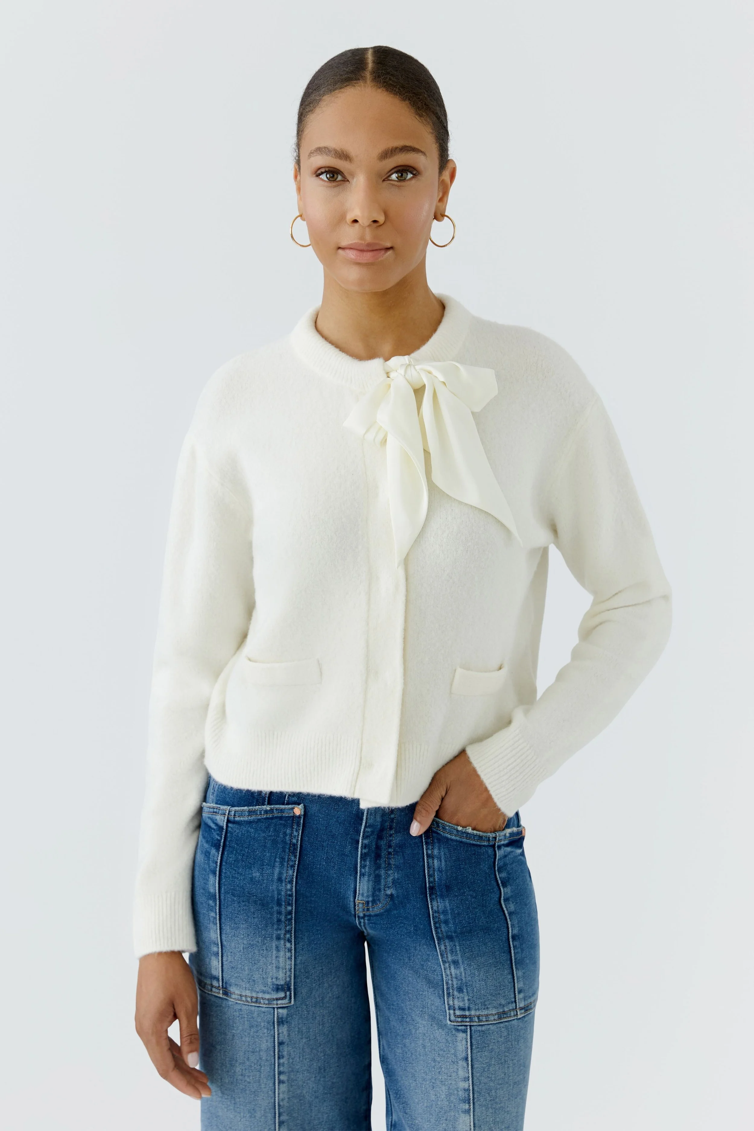 Cotton Blend Cardigan with satin Tie Detailing 98989   //   1018