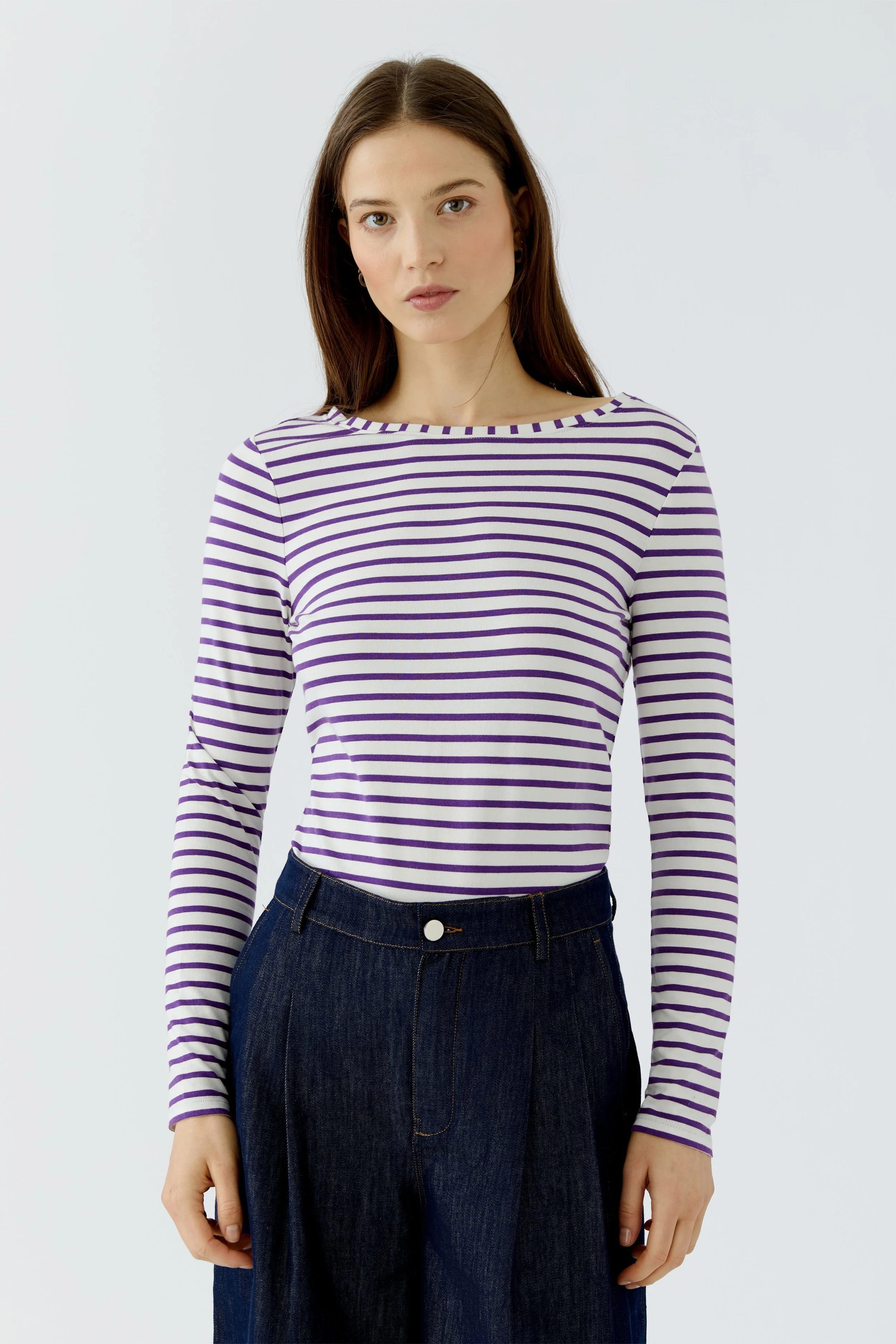 SUMIKO Long Sleeve Stretch Striped T shirt in Violett   88220  //  0431