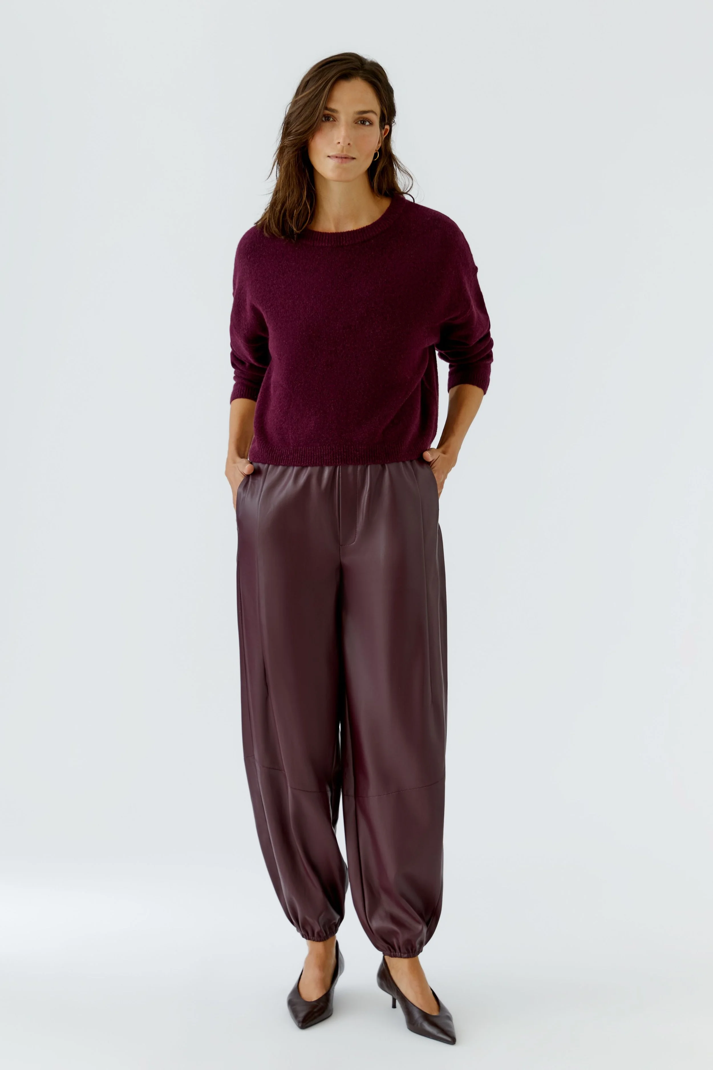 COMING SOON - Vegan Leather Trousers in Bramble Berry 100438
