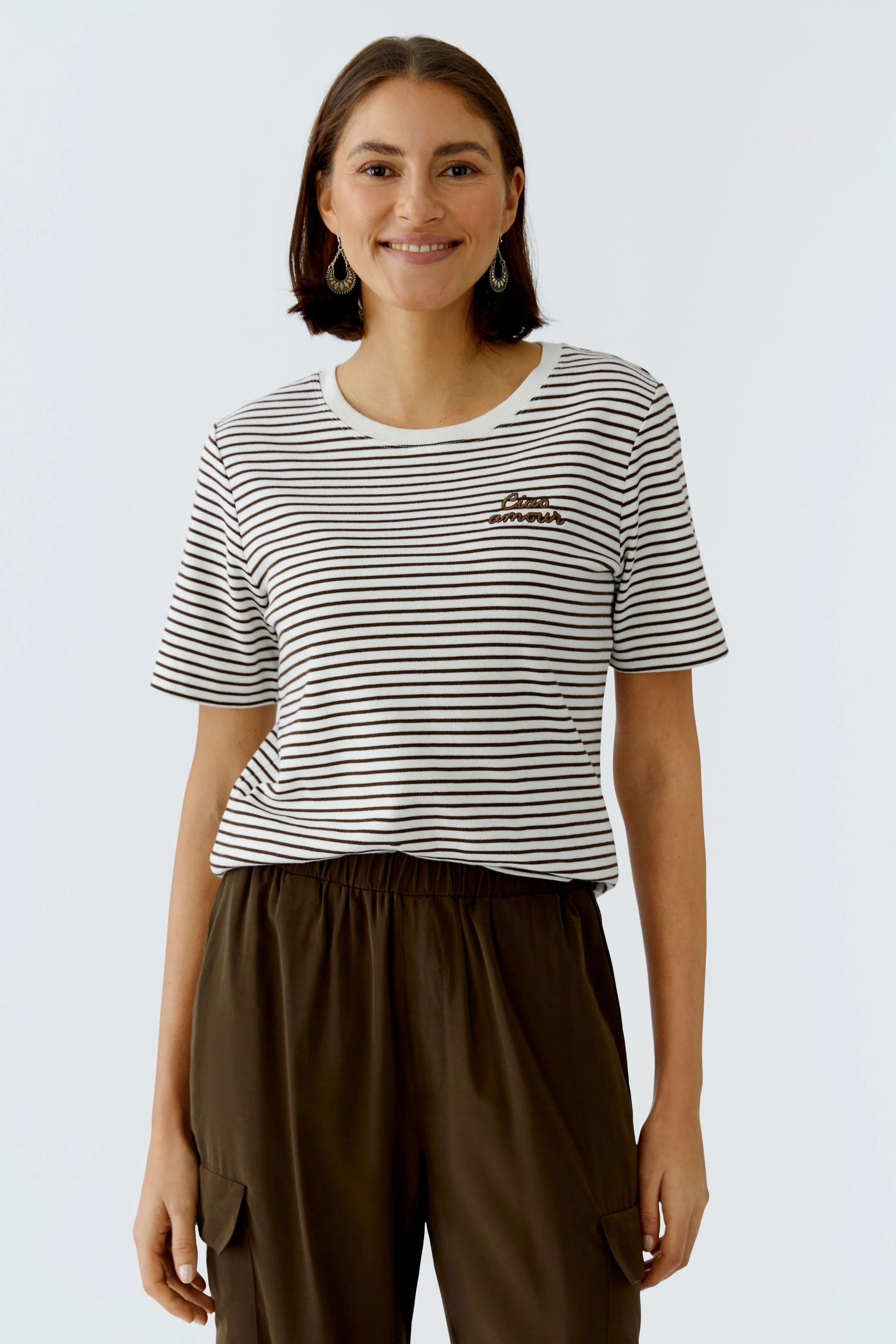 COMING SOON - Pure Cotton Brown and white stripe Ciao Amour T Shirt  97195  //  0871