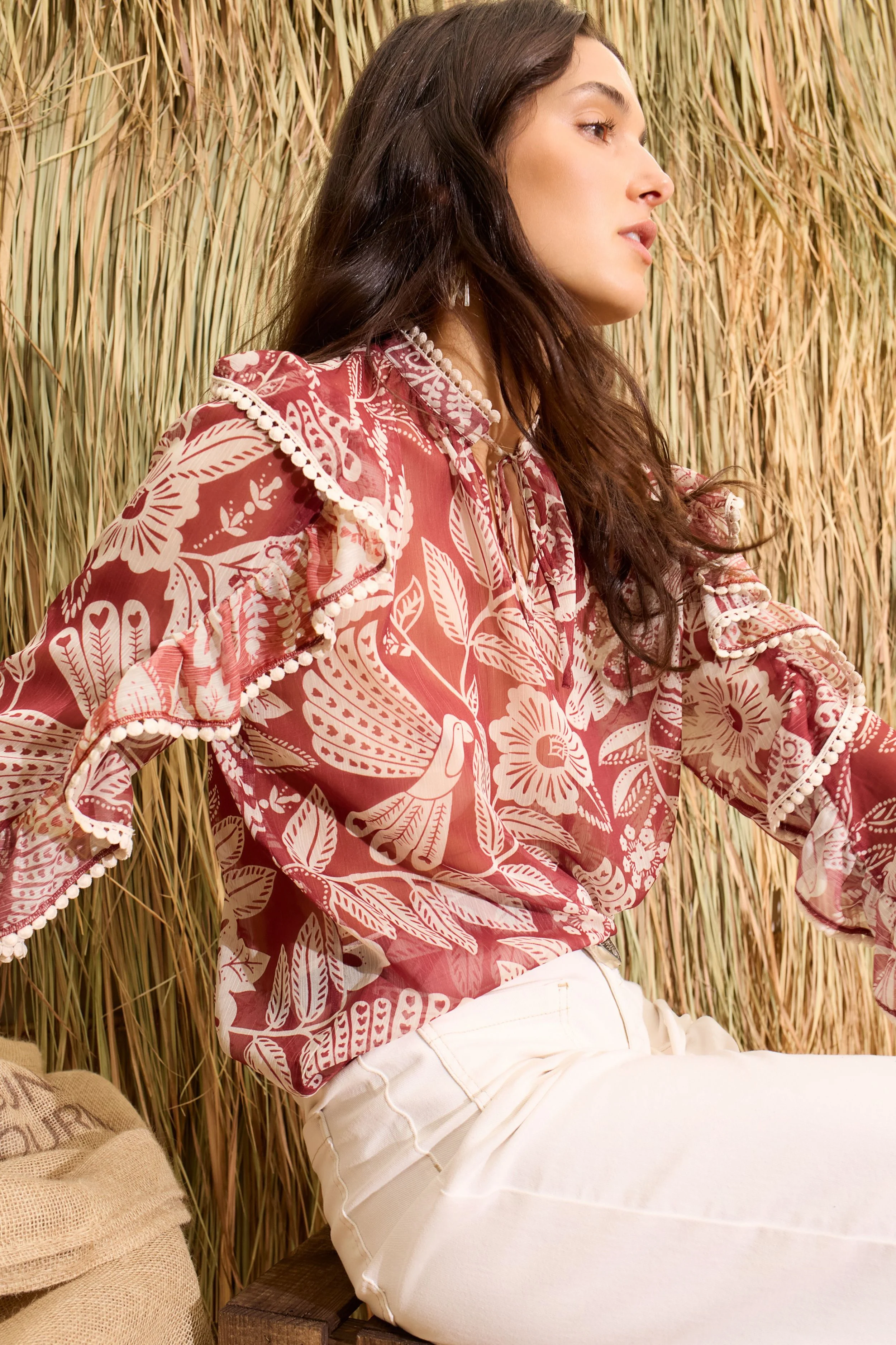 COMING SOON - Chiffon Sunset Journey print blouse 97232