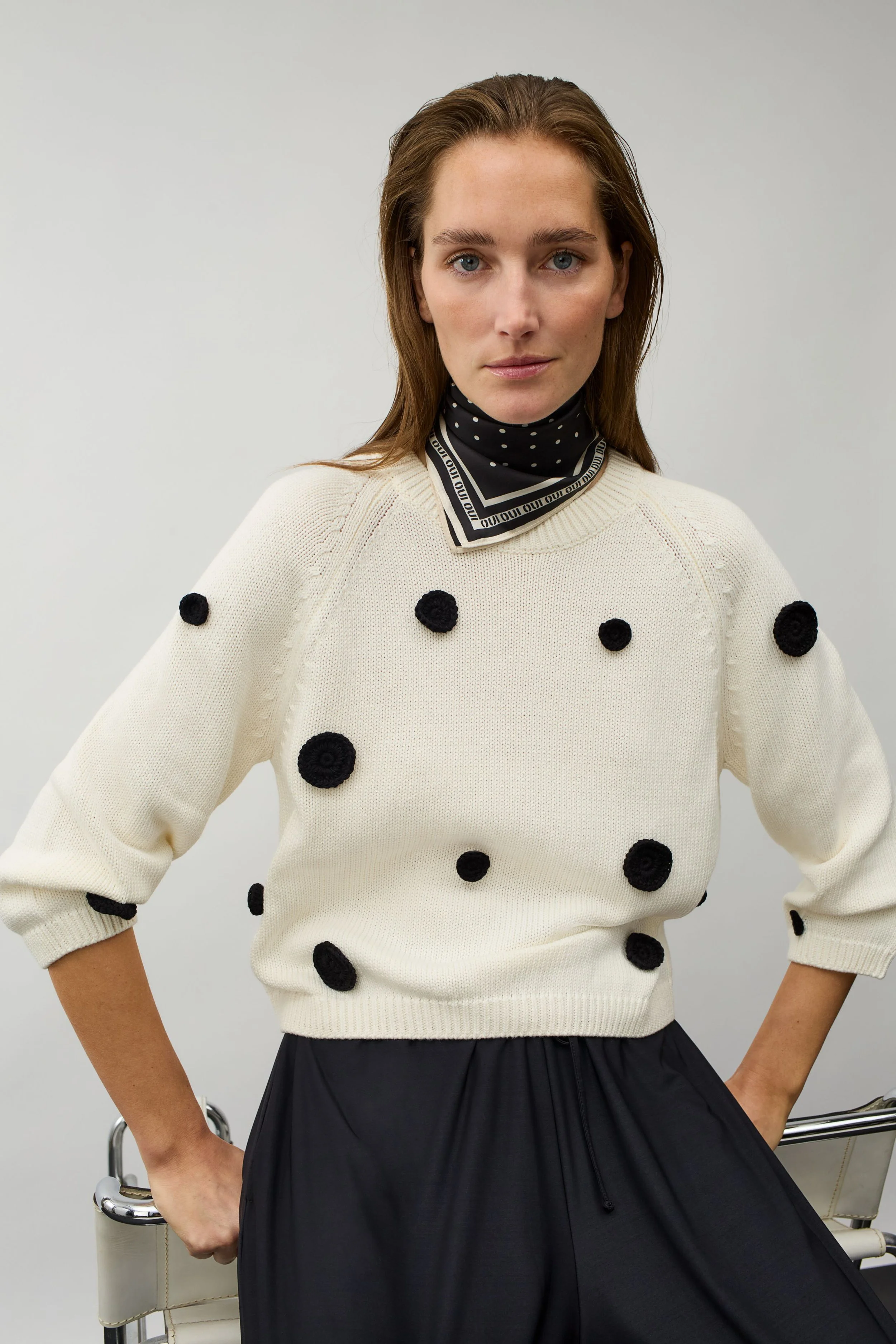 COMING SOON  Cotton Textured Spot Knit in Cream and Black  97913 //  0109