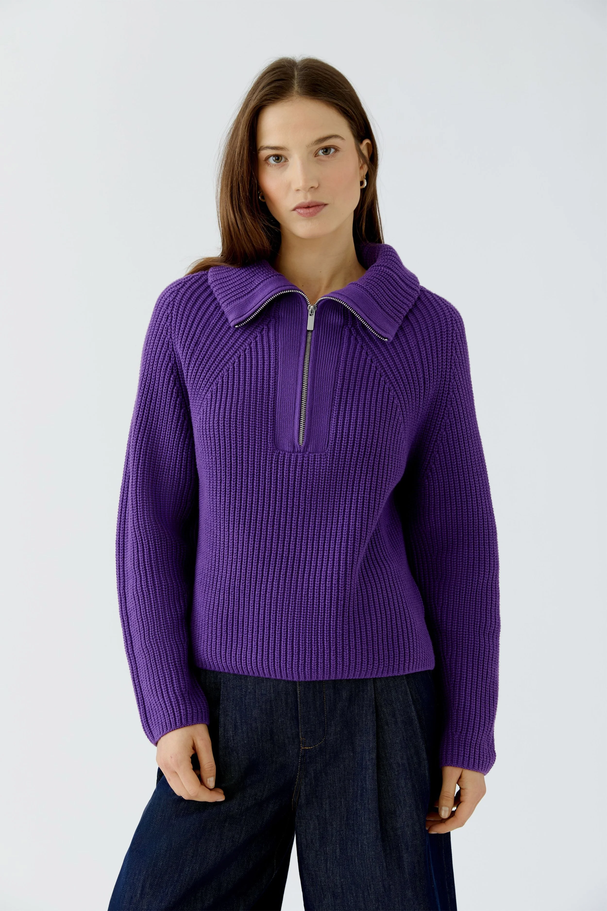 Cotton Blend Zip Neck Knit in Amaranth Purple   98035  //   4374