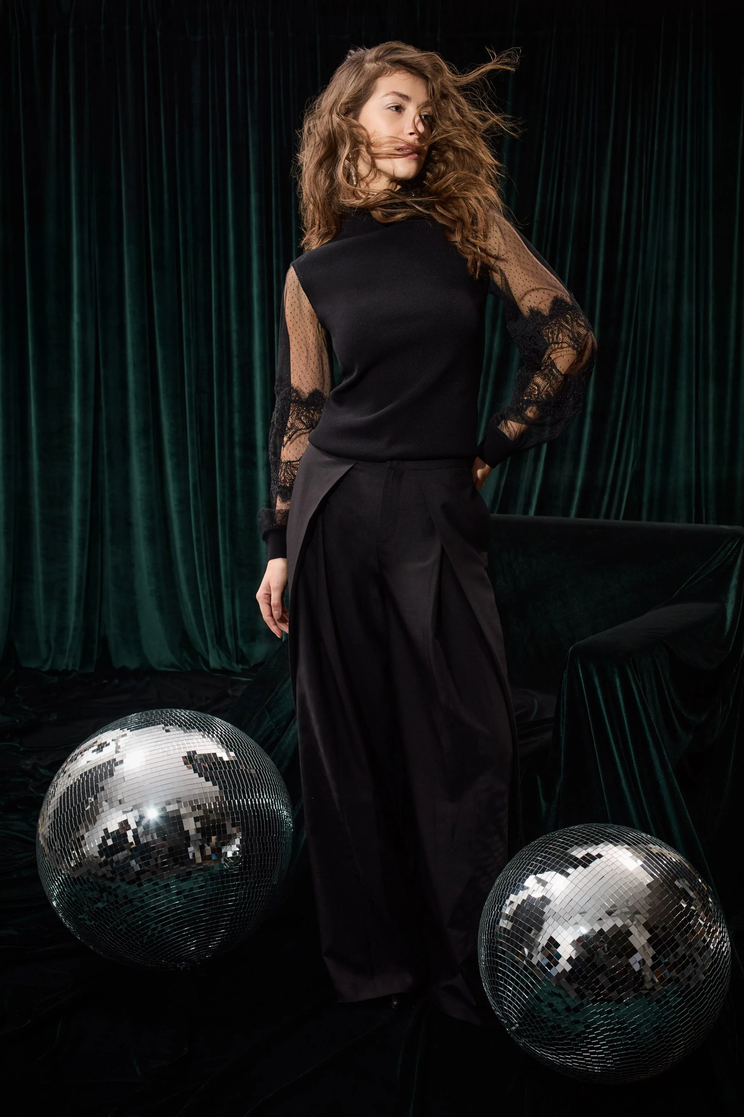 COMING SOON - Black Lace Sleeved Knit  100061