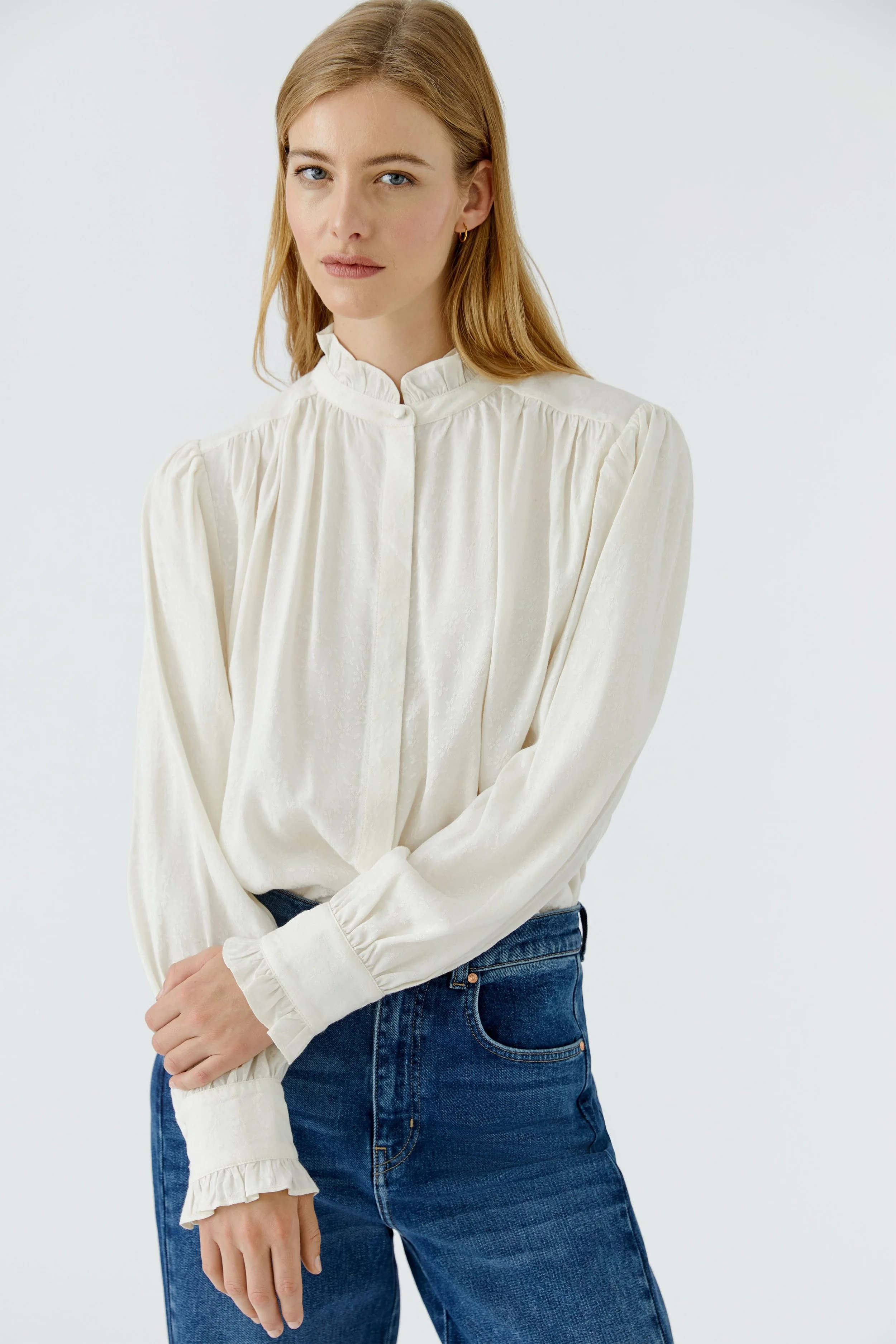 COMING SOON - Viscose Blouse with Cuff Detail in Cream  100196