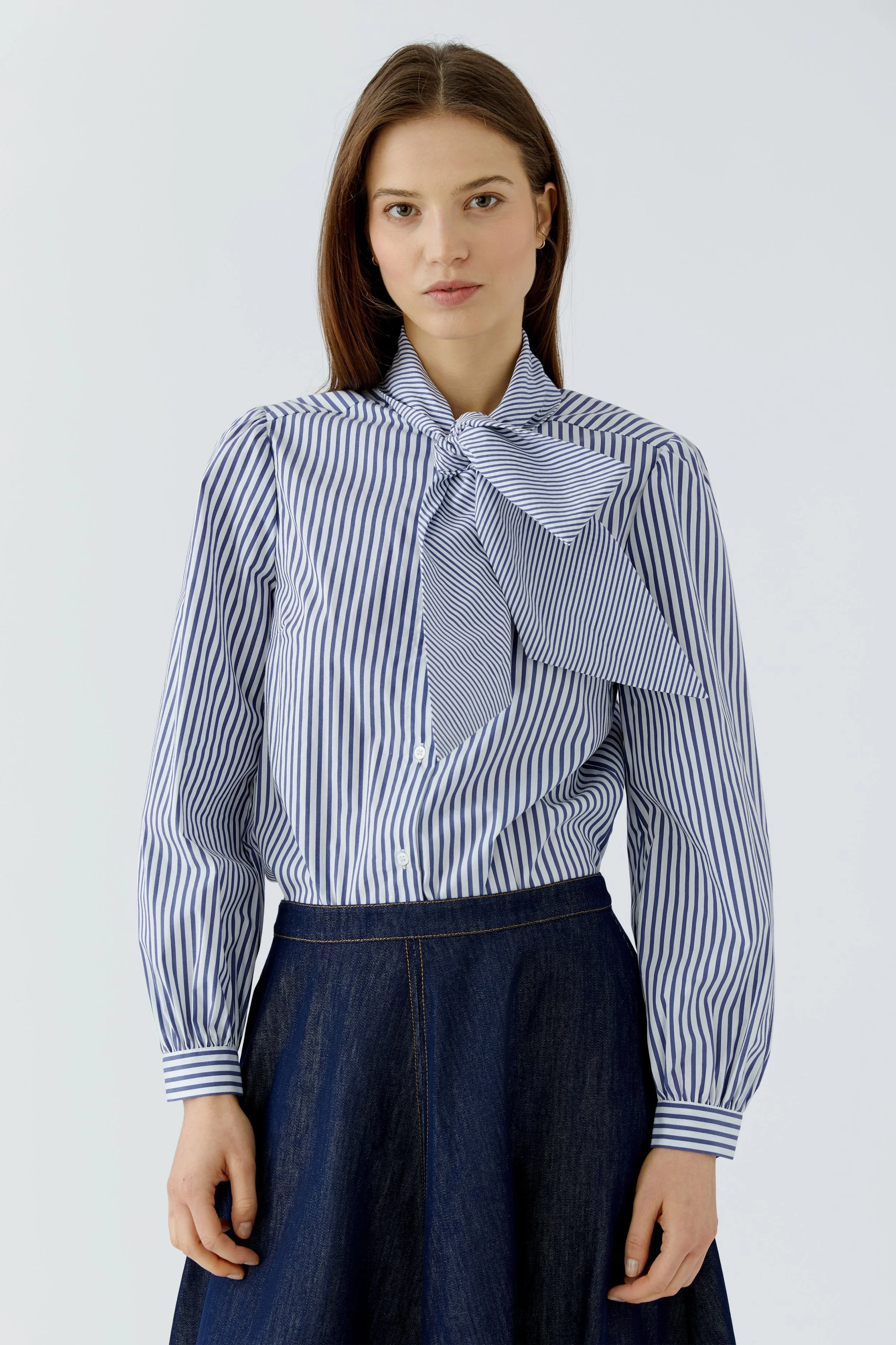 Cotton Stripe Blouse with Bow Neck detailing   100281  //  5450