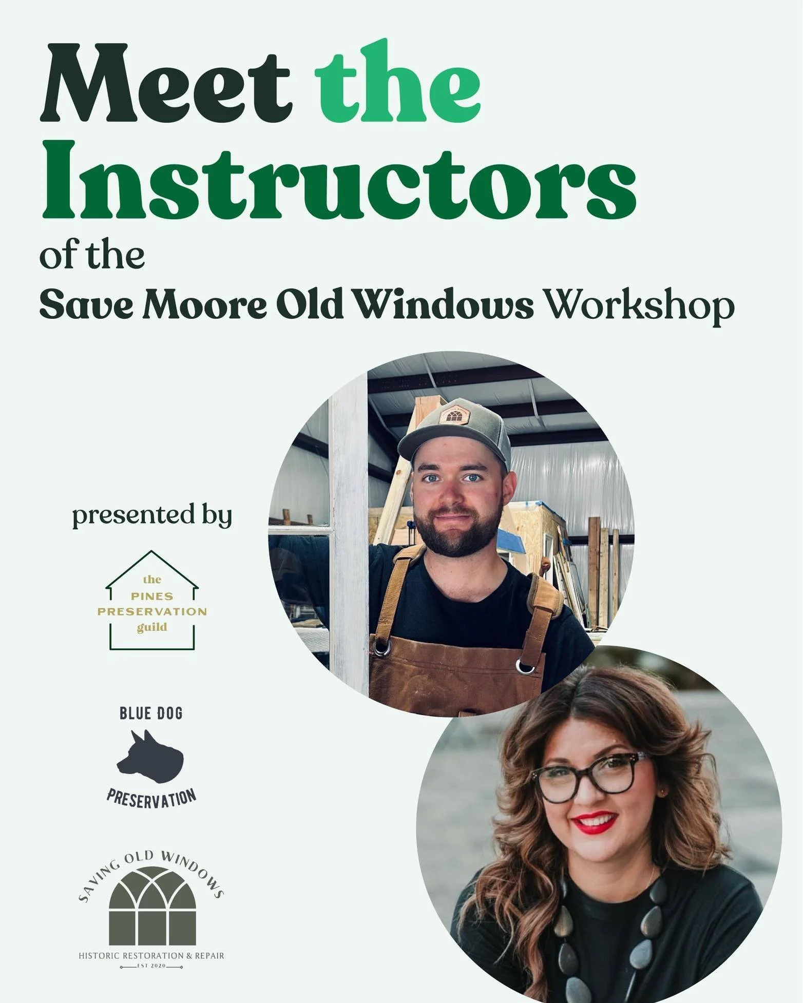 Meet the amazing instructors of our upcoming Save Moore Old Windows workshop! Caitlin Mee and Andrew Wing are two experts in all things wood windows and will be guiding you through the ins and outs of how to repair and freshen them up. Between the tw