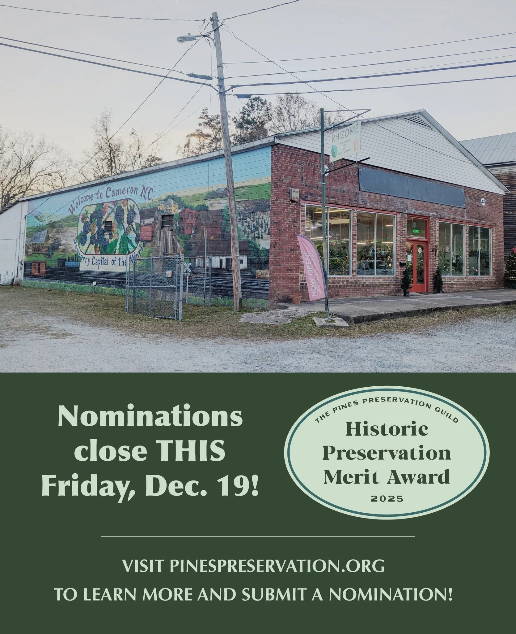 The deadline to submit nominations for the 2025 Historic Preservation Merit Awards is THIS FRIDAY, December 19! This award aims to celebrate exceptional residential and commercial restoration projects in Moore County

Projects must have been complete