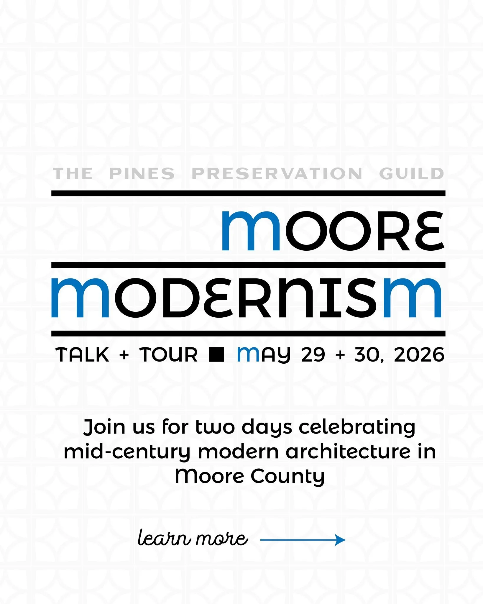 We're thrilled to announce Moore Modernism: a two-day talk and tour celebrating mid-century modern architecture right here in Moore County!

Friday, May 29 | Mayberry Modernism Lecture | 6:30 pm
USModernist founder George Smart brings his expertise o