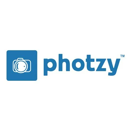 Photzy logo with blue camera icon and the word 'photzy' in blue text.