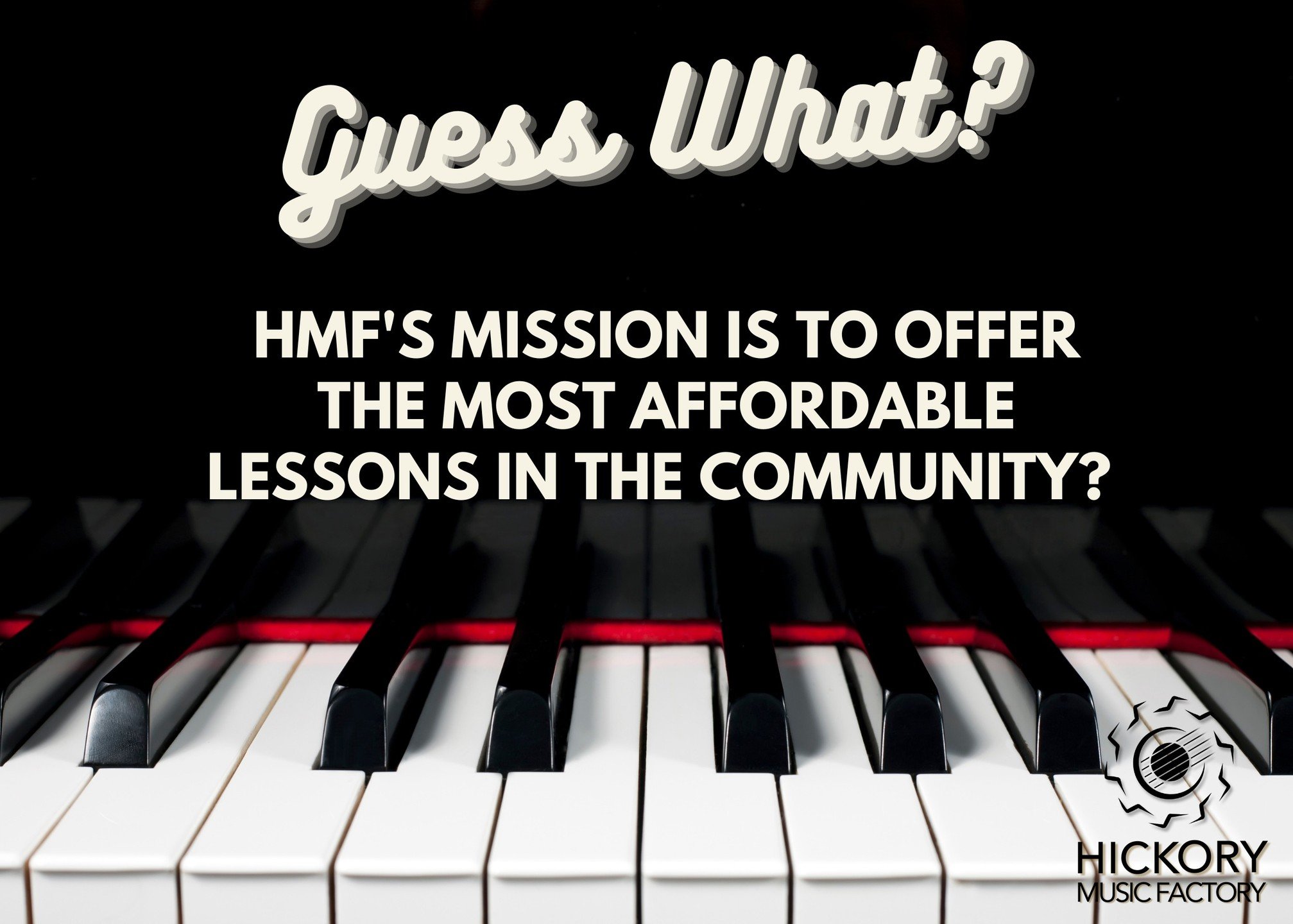 Keep your eyes open to spot our new &quot;Guess What?&quot; campaign! We are excited to share more with you about Hickory Music Factory's mission to serve the community!

#hickorync #hmf #musiclessons