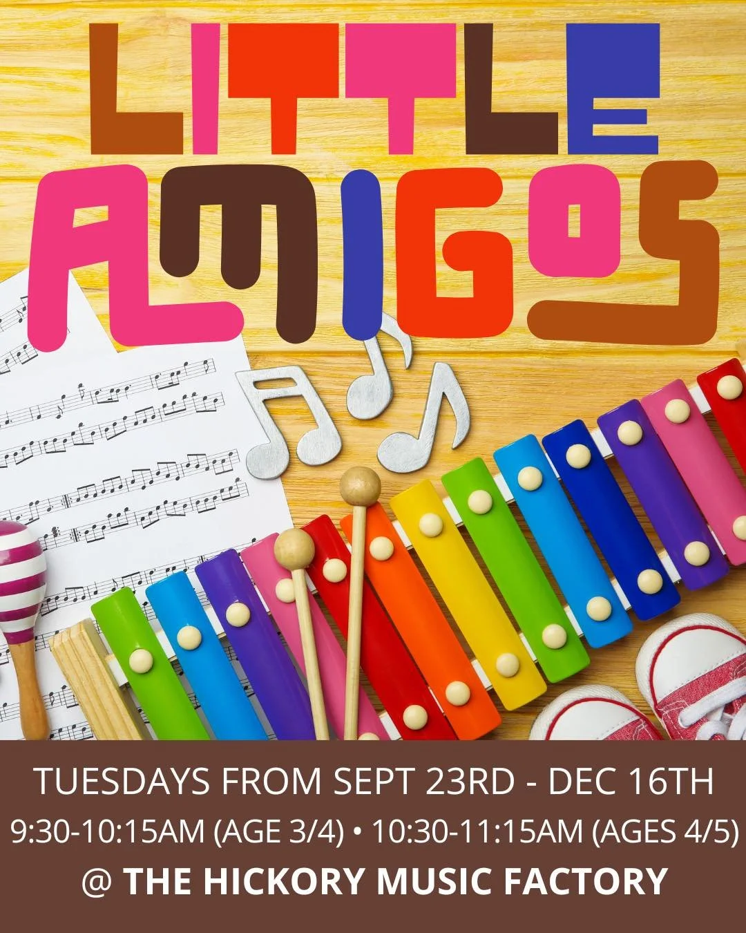 🎶 &iexcl;Say hola to music! 🎶
Introducing Little Amigos Music &mdash; a joyful, bilingual music &amp; movement class for ages 3-5, under the direction of Rhonda Lickman.
Your little one will sing, strum, play, and dance their way through rhythm, st