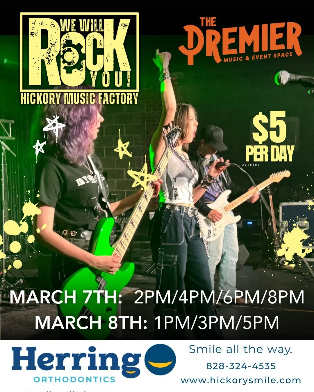 Sponsored by @herringorthodontics , HMF's "We Will Rock You" is an annual 2-day event featuring 104 eager students in the performance of a song of their choice on an INCREDIBLE stage with professional musicians! 
All performances are FREE t