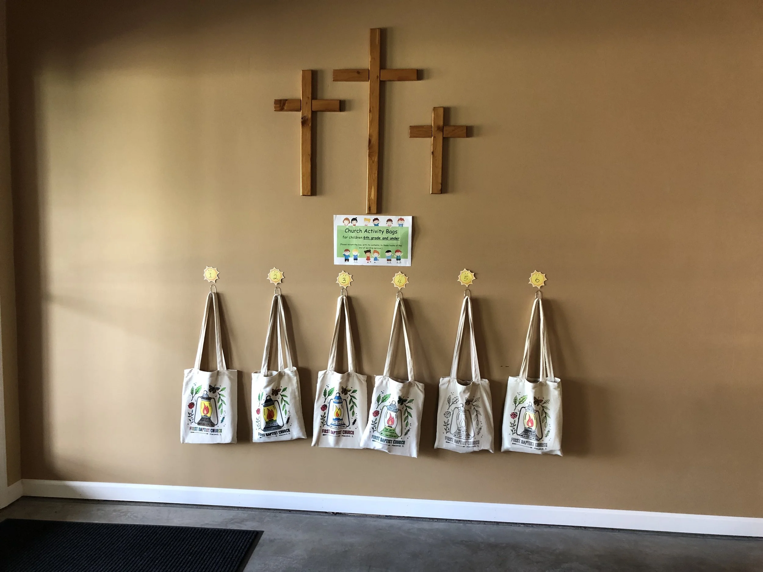 Children's Activity Bags - located in the entryway.
