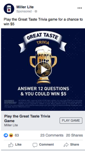 Miller Lite - Great Taste Trivia Game App
