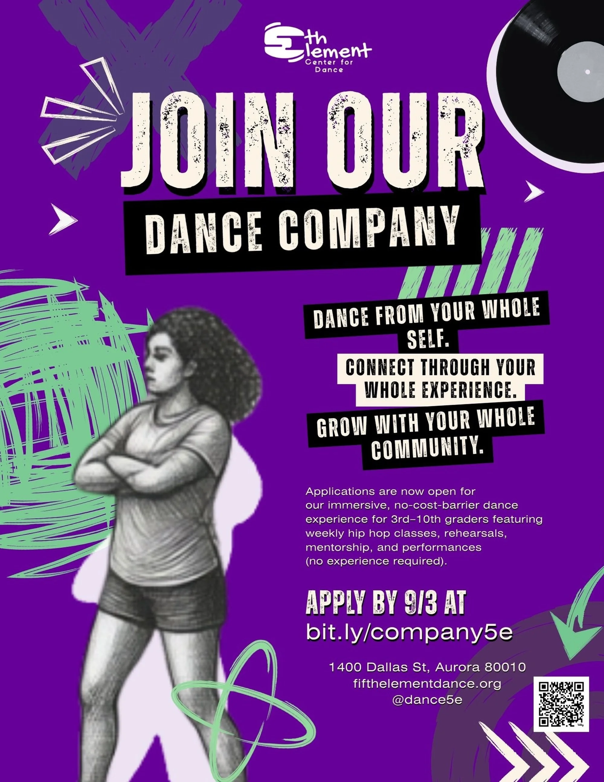 Applications for our dance company are open now to 3rd through 10th graders!

Our company is an immersive program where dancers participate in:
- Weekly dance classes in hip hop styles and more
- Company rehearsals where dancers build and perform act