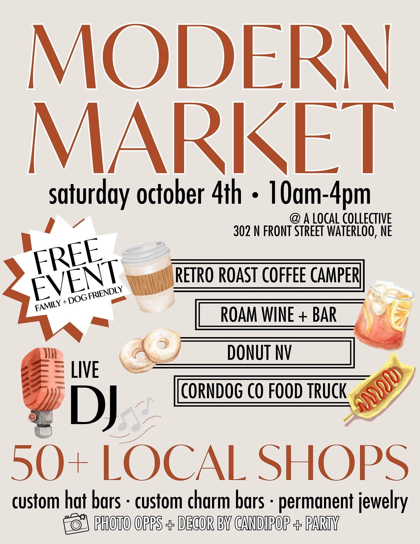 IT&rsquo;S MODERN MARKET DAY!! 🎉🍂🛍️

🛍️ 50+ SMALL LOCAL BUSINESSES 
🗓️ Sat. October 4th | 10am-4pm
📍 302 N Front Street | @alocalcollective 
🎉 Sip &bull; Savor &bull; Shop 
🪩 FREE EVENT &bull; FAMILY + DOG FRIENDLY
✨ Hat Bars &bull; Charm Bar